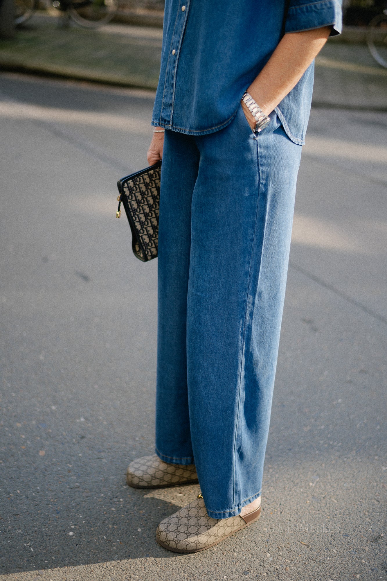 OBJFrame Lisa wide MW pant medium blue denim