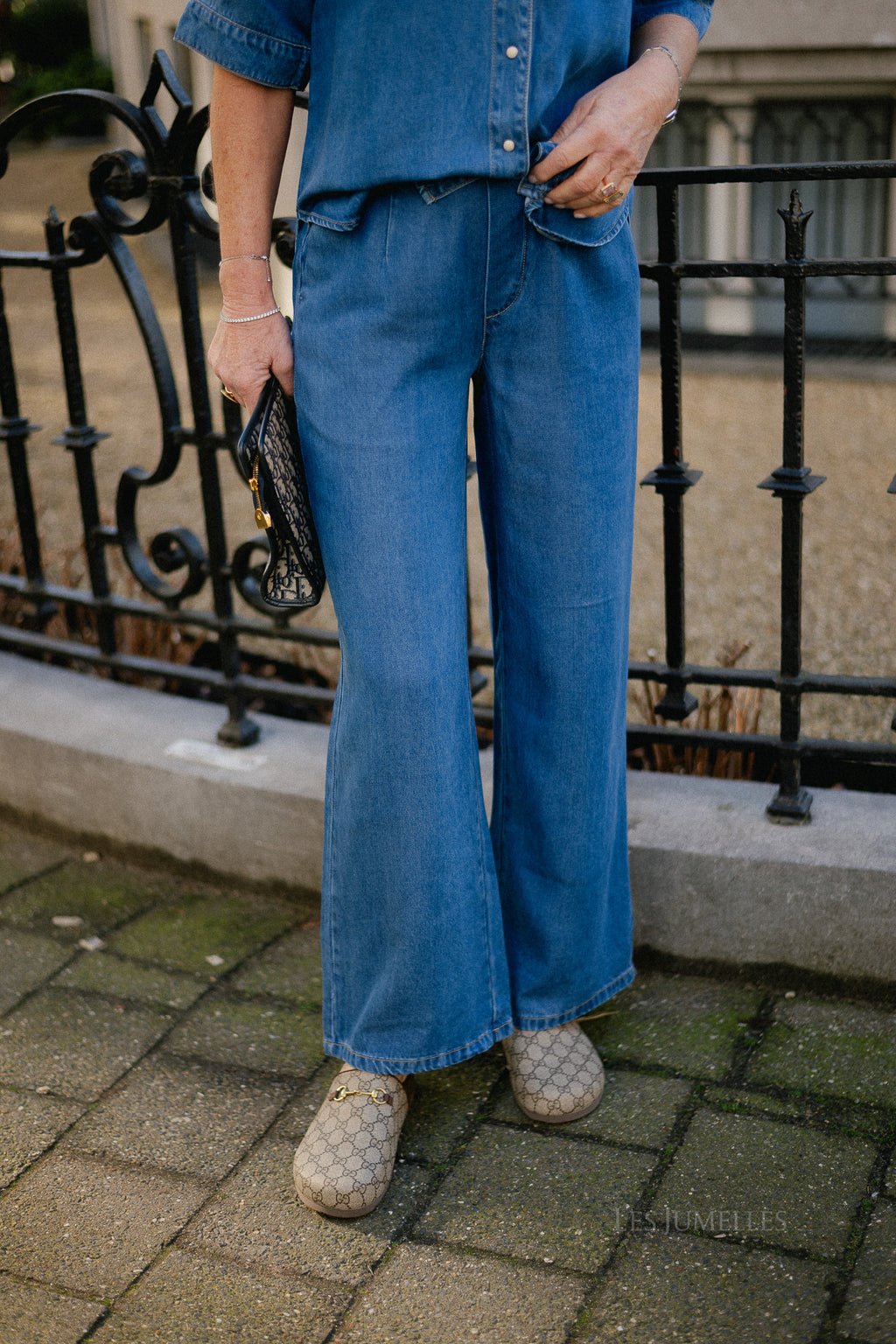 OBJFrame Lisa wide MW pant medium blue denim