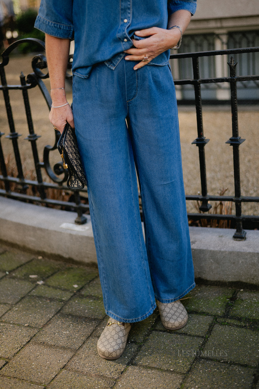 OBJFrame Lisa wide MW pant medium blue denim