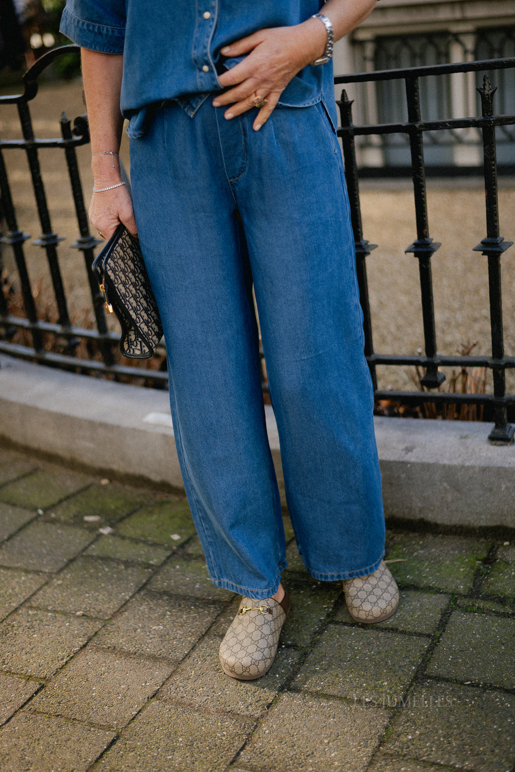 OBJFrame Lisa wide MW pant medium blue denim