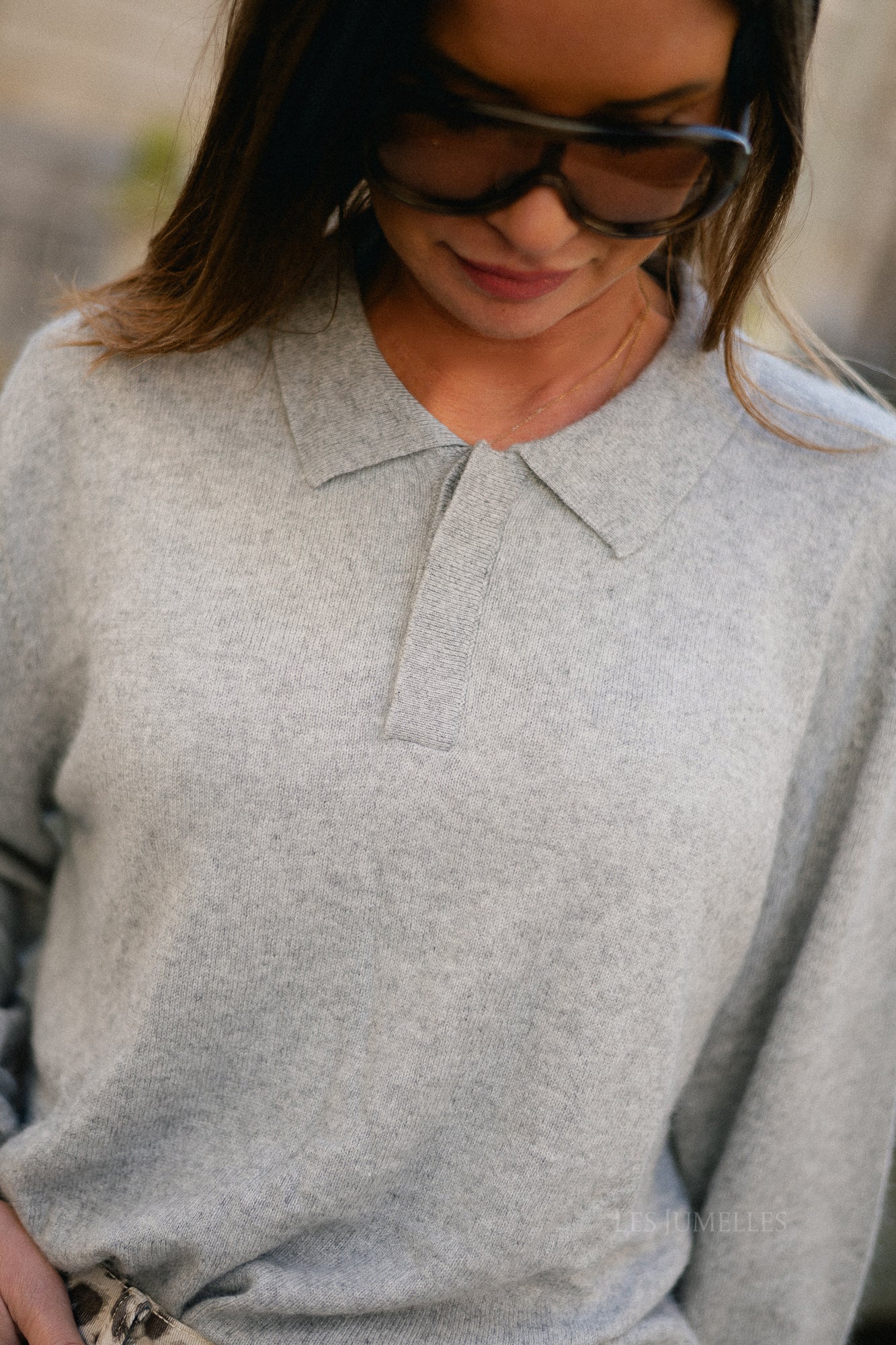 Elisabeth long-sleeve polo shirt grey