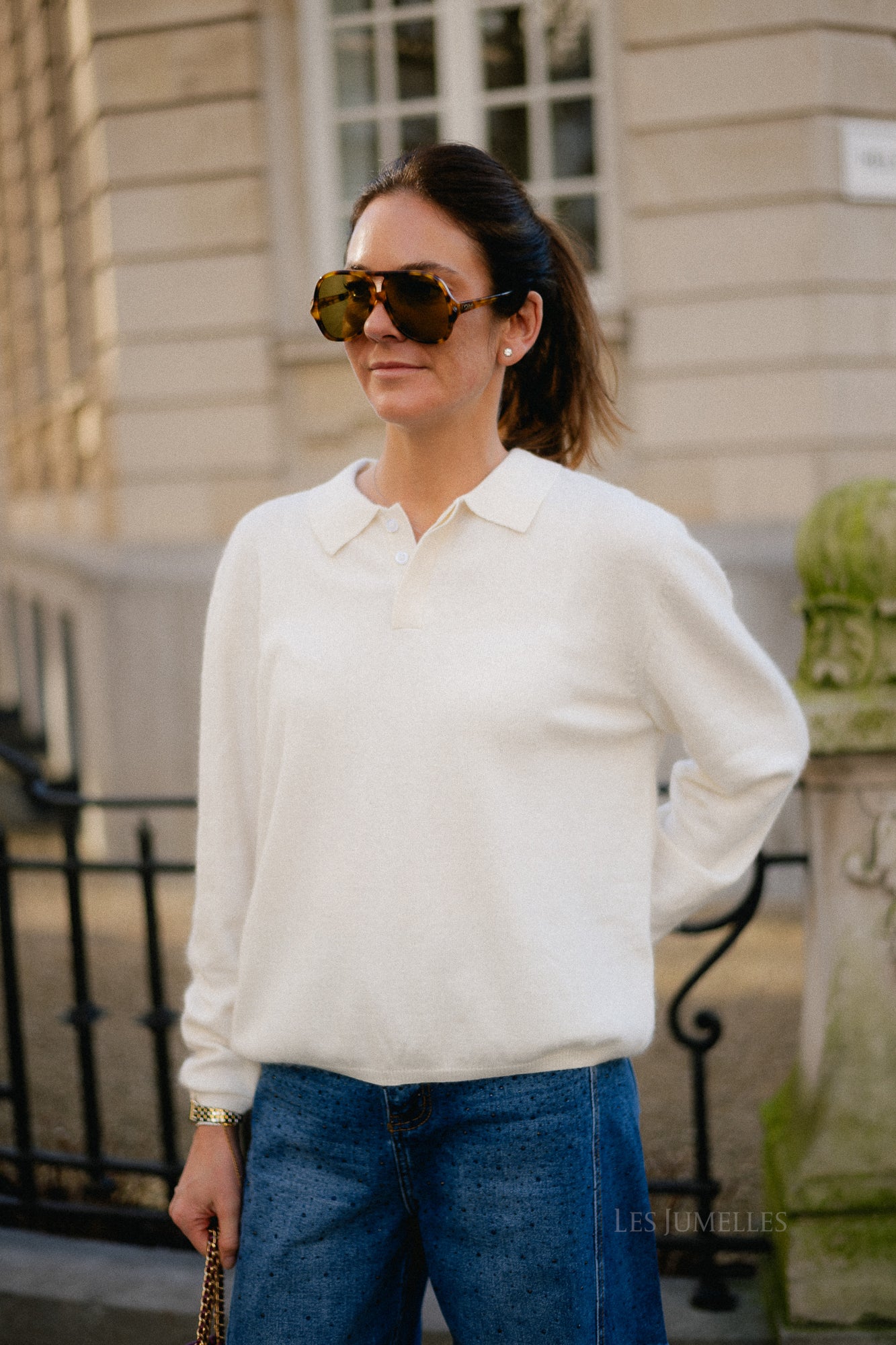 Elisabeth long-sleeve polo shirt offwhite