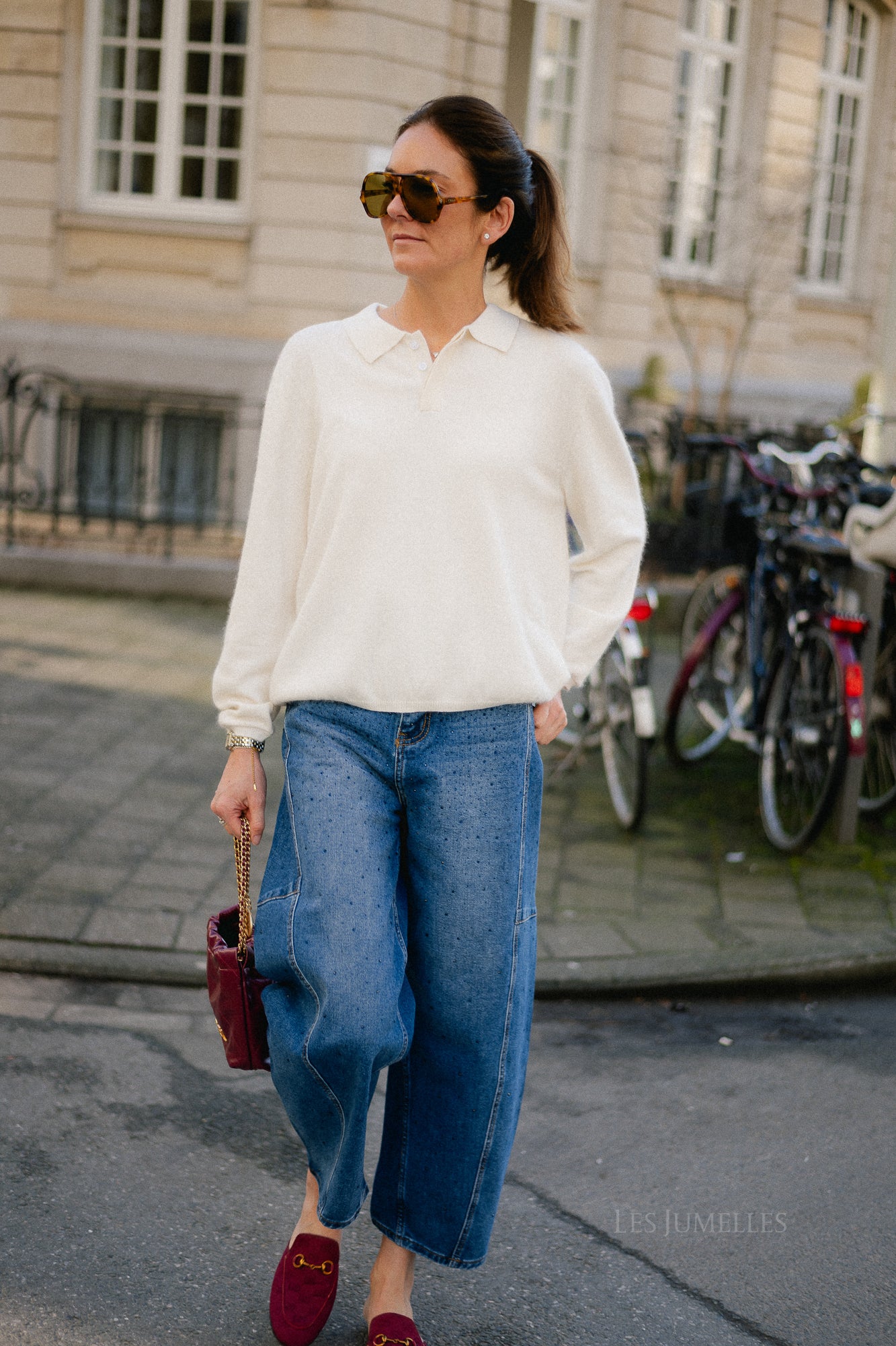 Elisabeth long-sleeve polo shirt offwhite