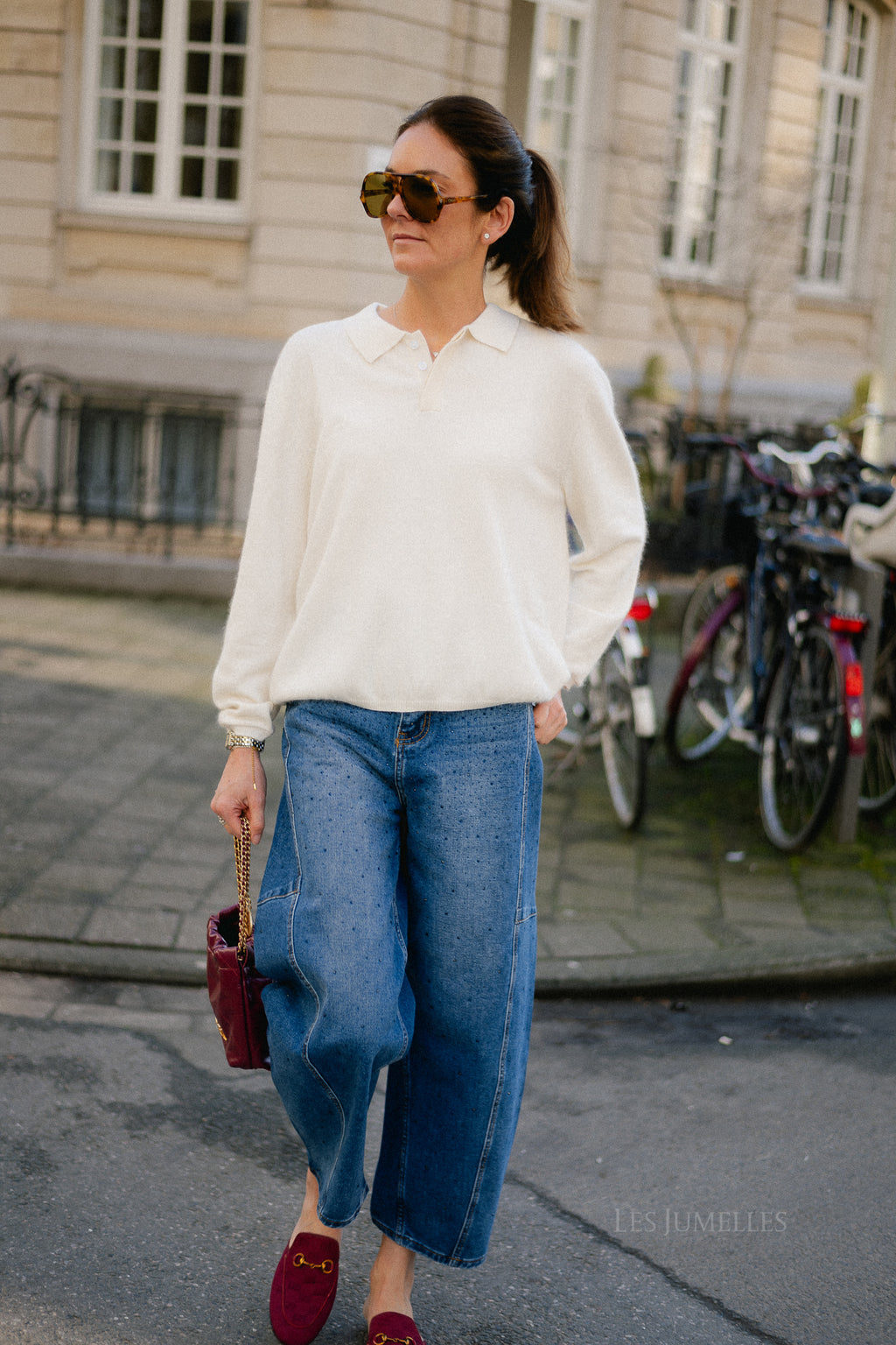 Simone rhinestone baloon-fit jeans dark blue