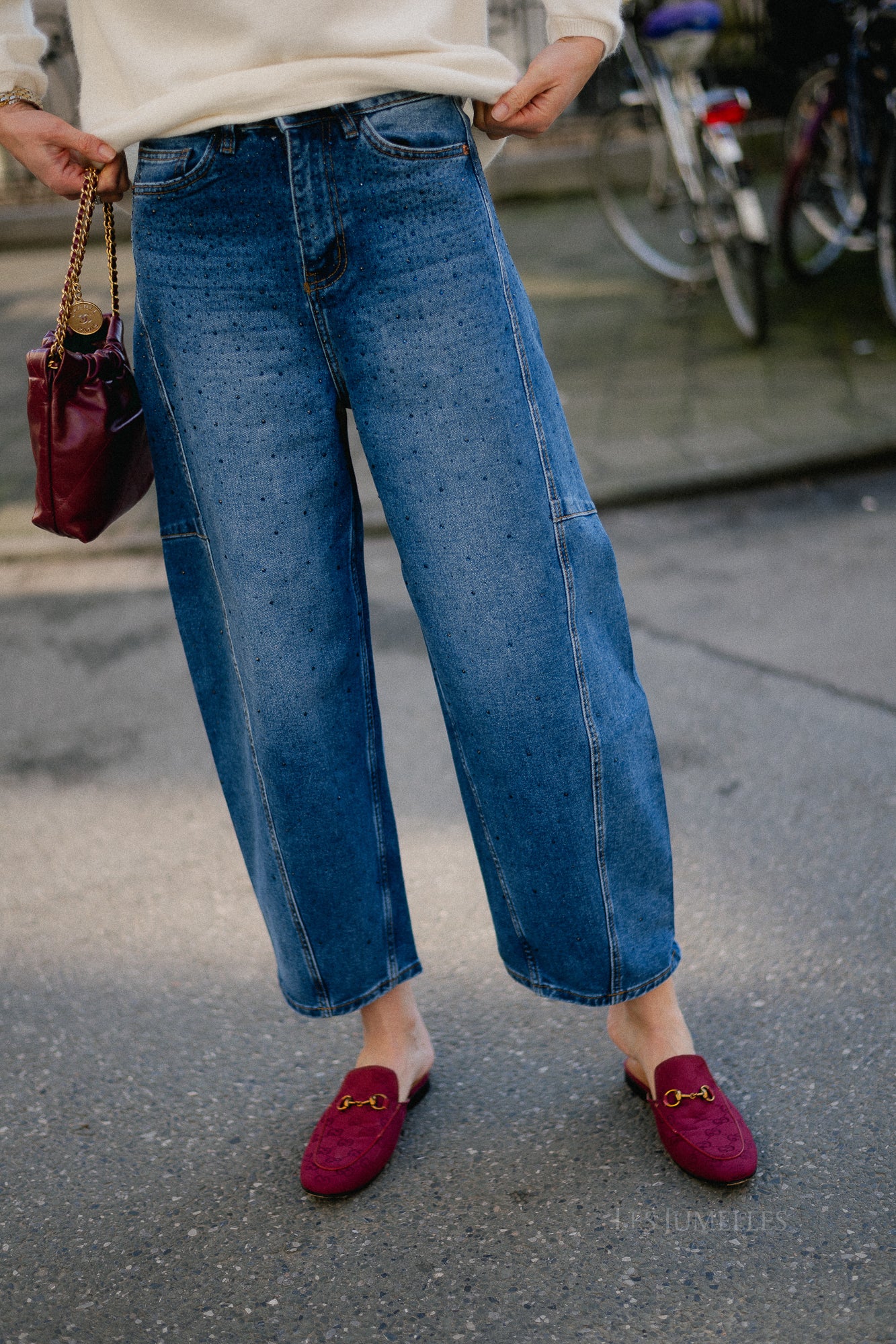 Simone rhinestone baloon-fit jeans dark blue