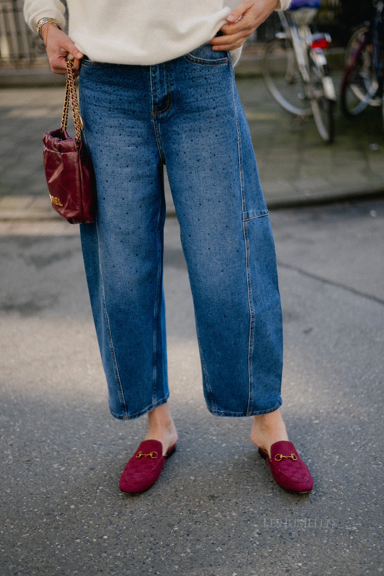 Simone rhinestone baloon-fit jeans dark blue