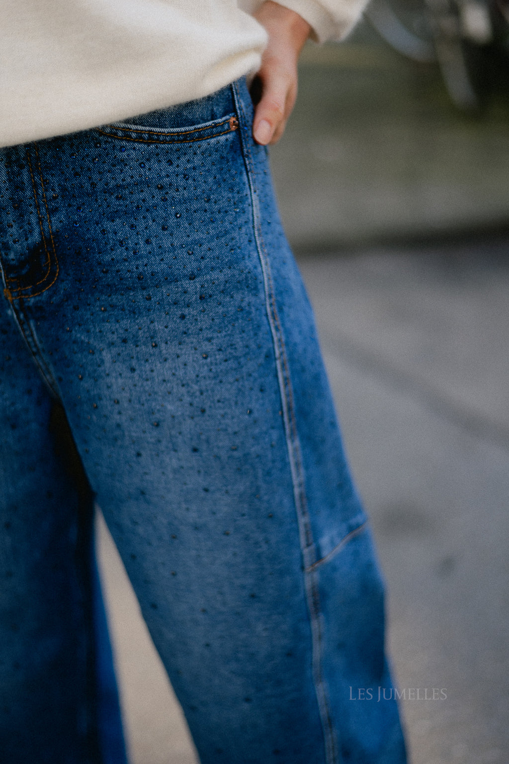 Simone rhinestone baloon-fit jeans dark blue