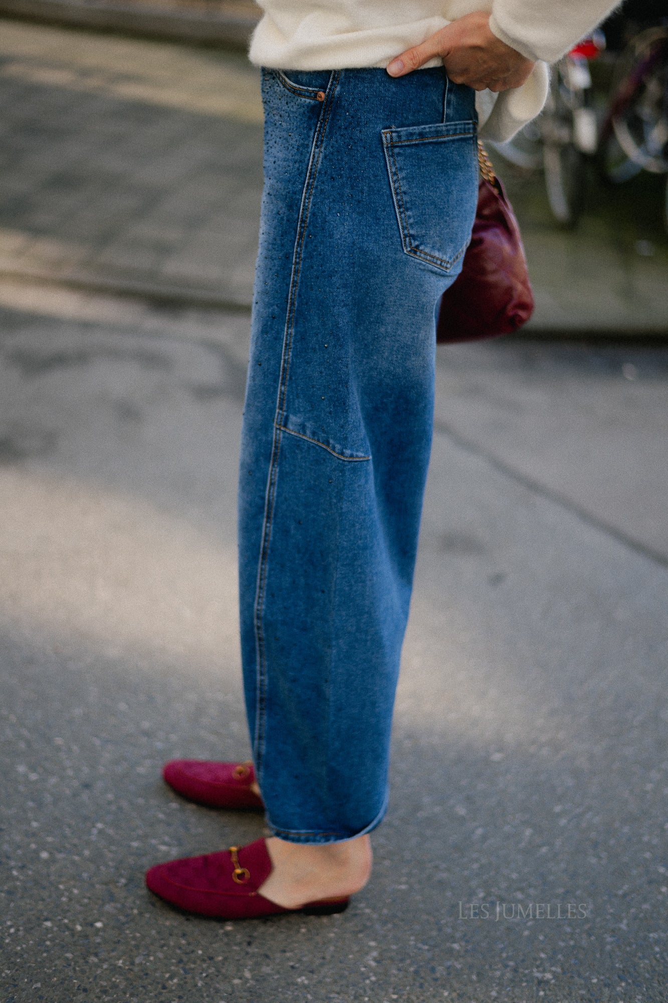 Simone rhinestone baloon-fit jeans dark blue