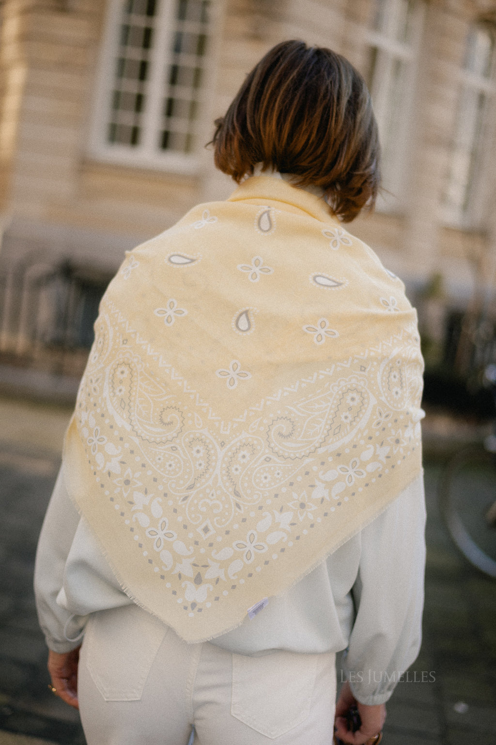 Paisley print scarf pastel yellow