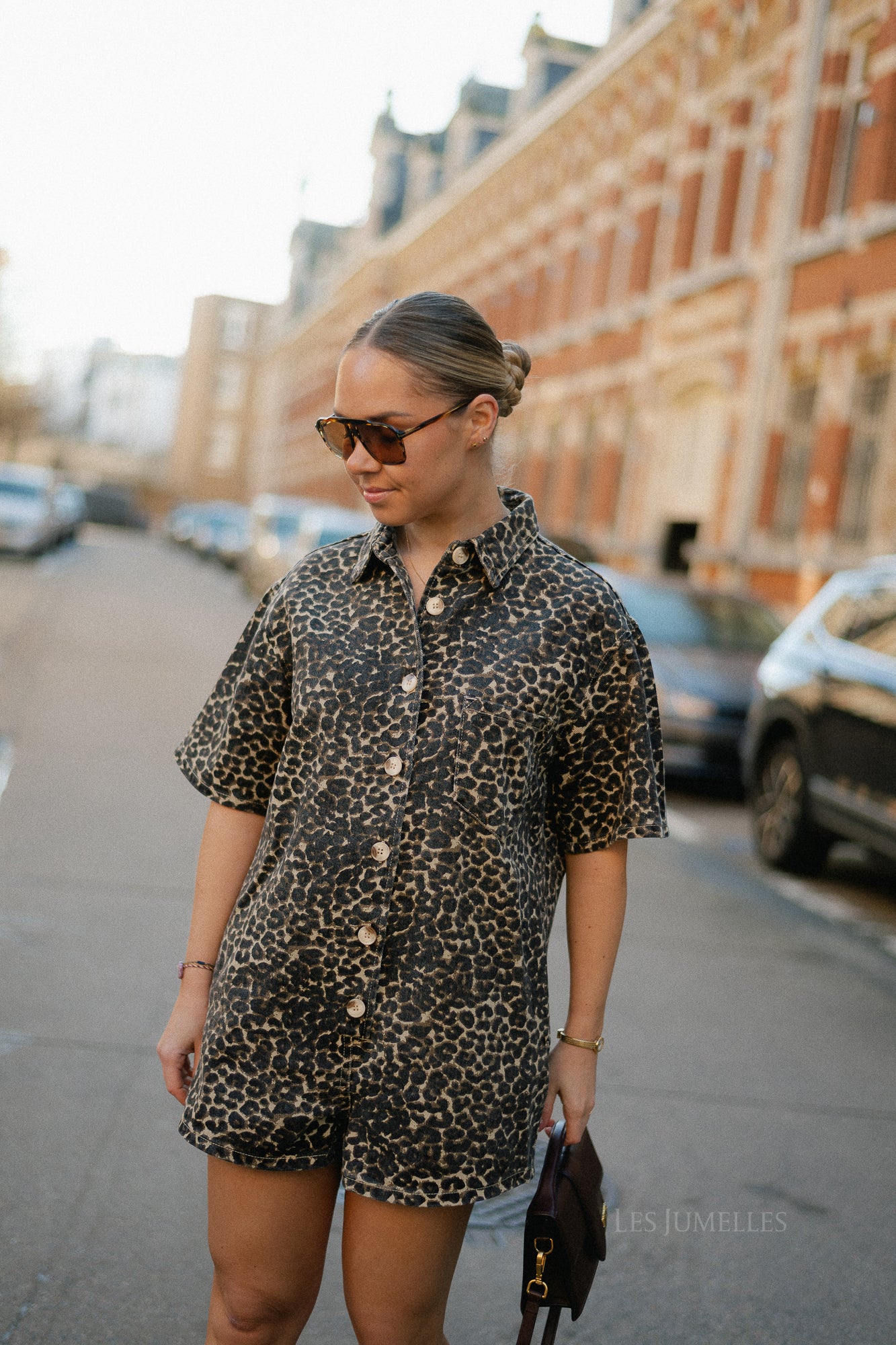 Indy leopard print denim playsuit