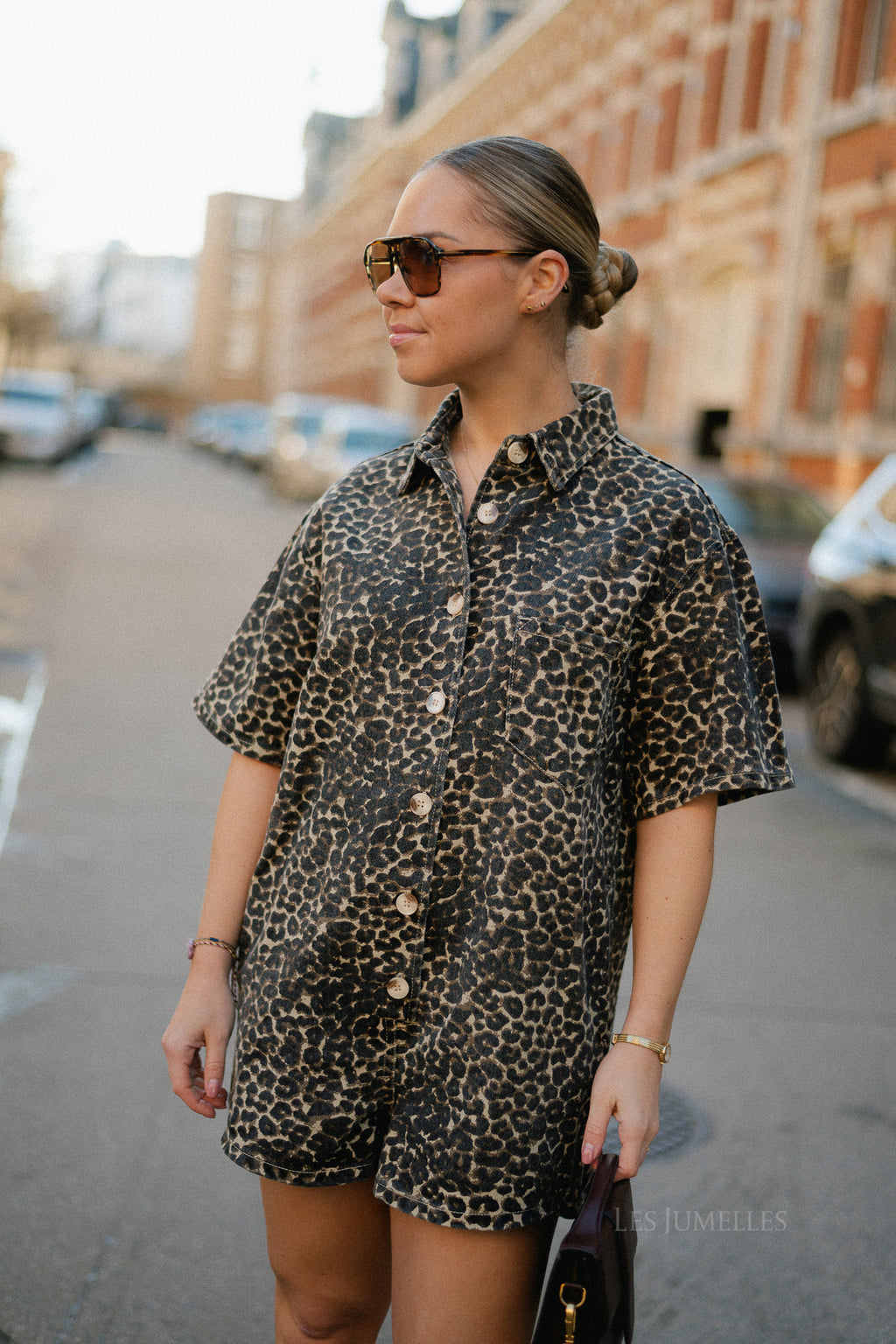 Indy leopard print denim playsuit