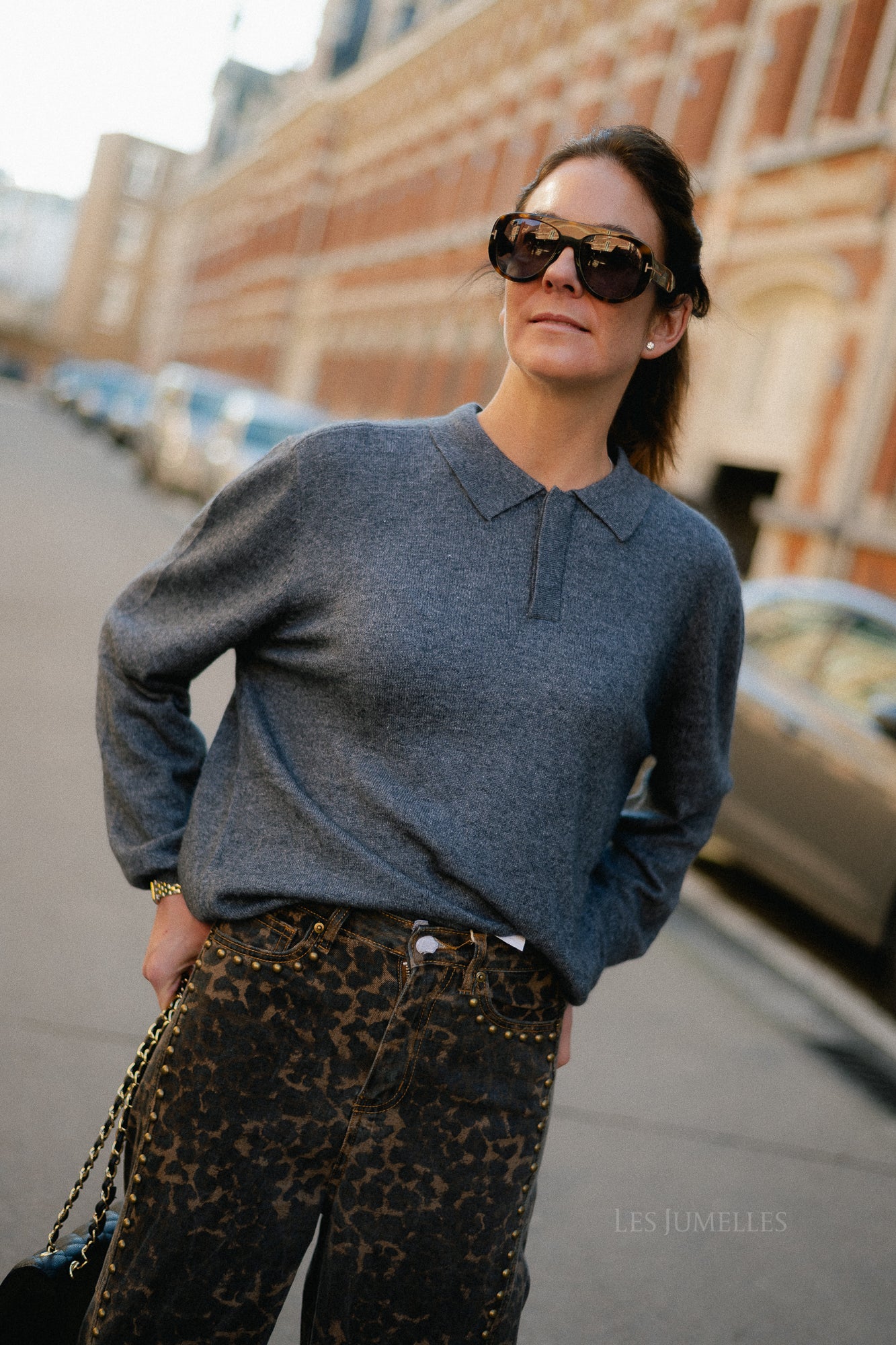 Elisabeth long-sleeve polo shirt dark grey