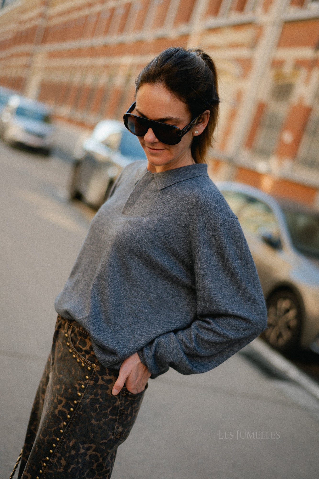 Elisabeth long-sleeve polo shirt dark grey