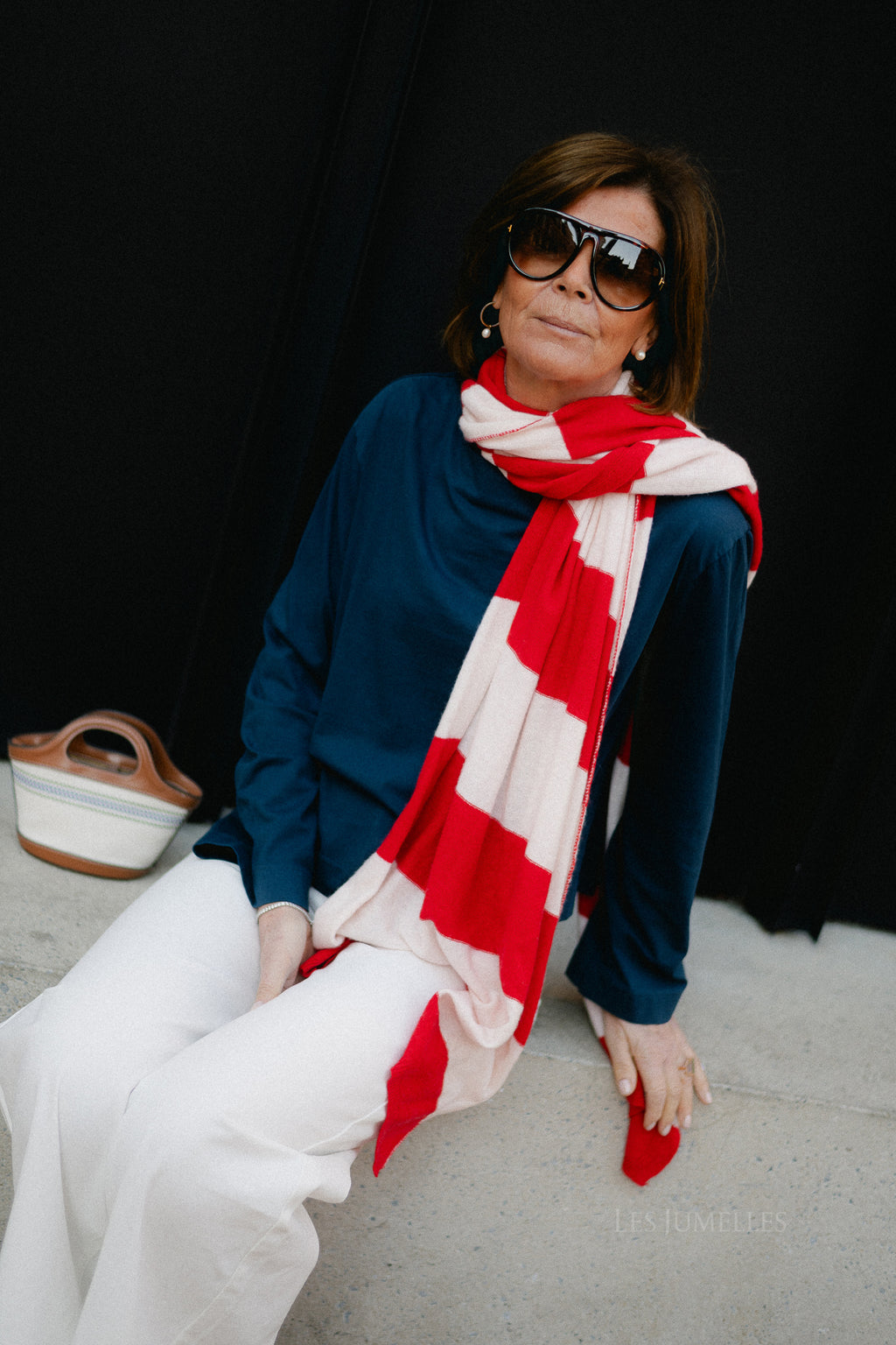 Ella striped scarf red/soft nude