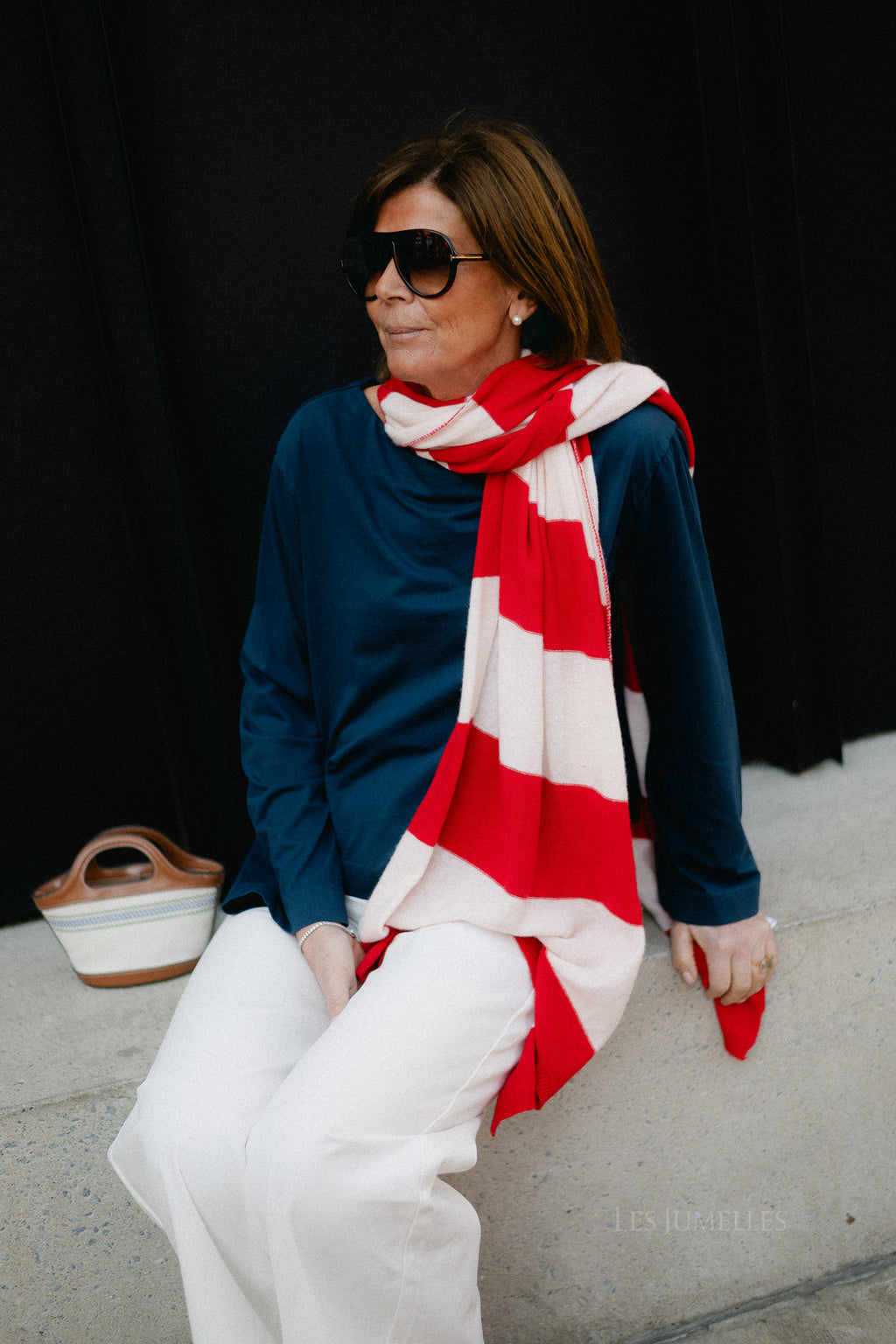 Ella striped scarf red/soft nude