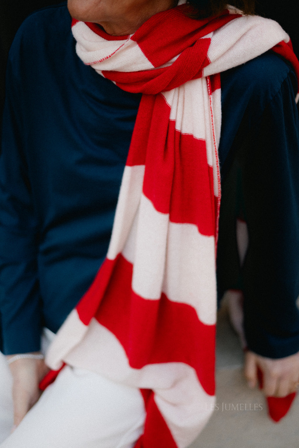 Ella striped scarf red/soft nude