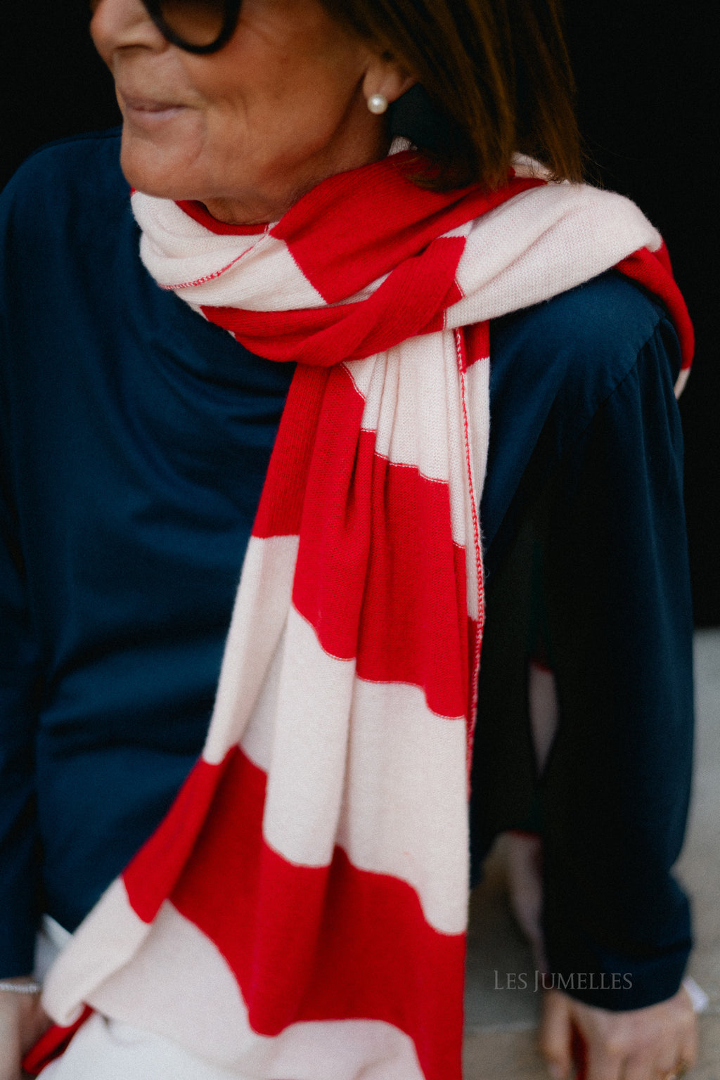 Ella striped scarf red/soft nude