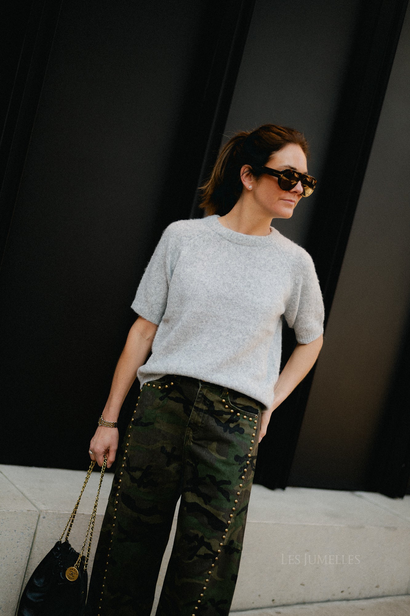 YASEnya SS knit pullover light grey melange