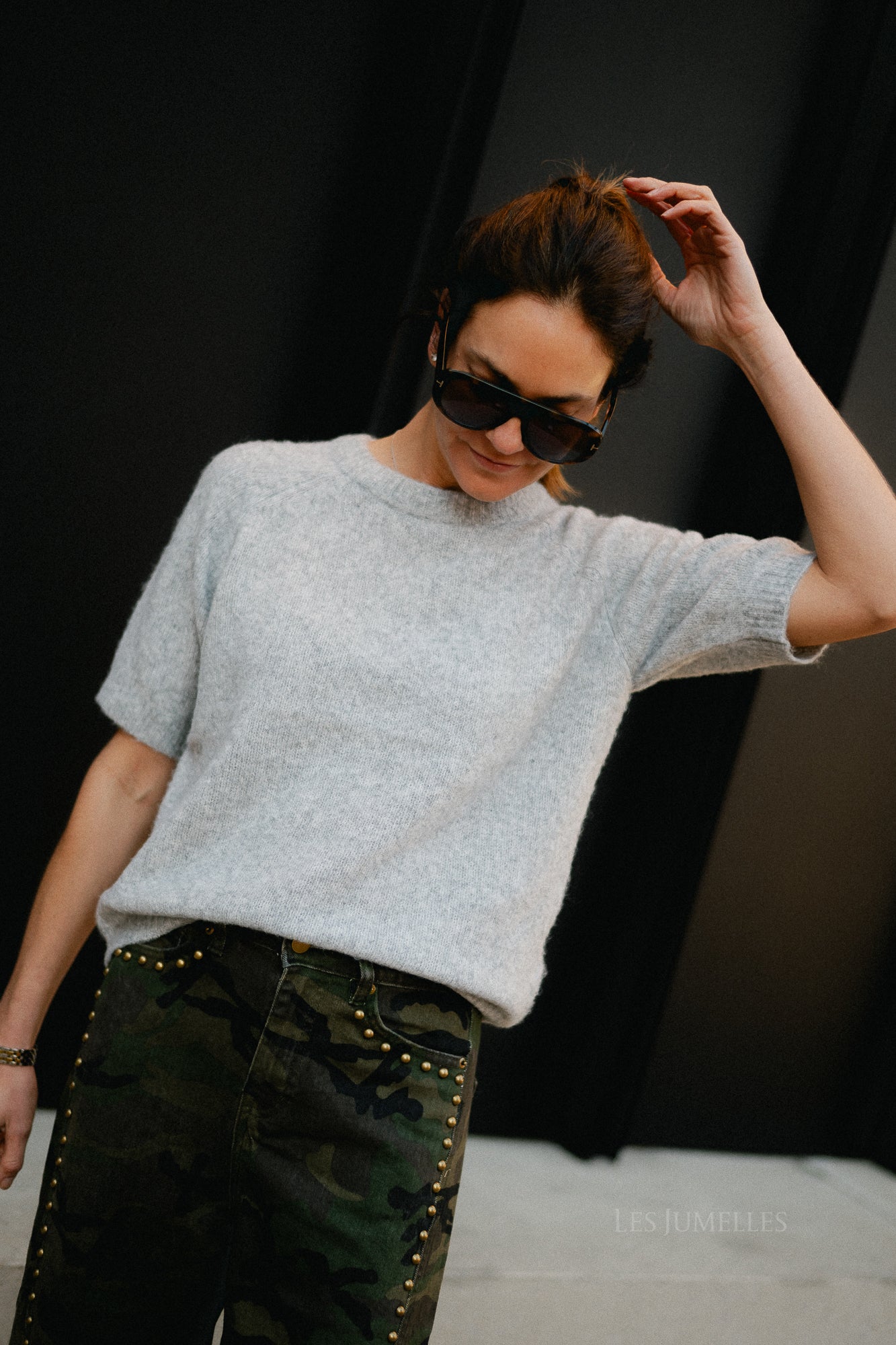 YASEnya SS knit pullover light grey melange