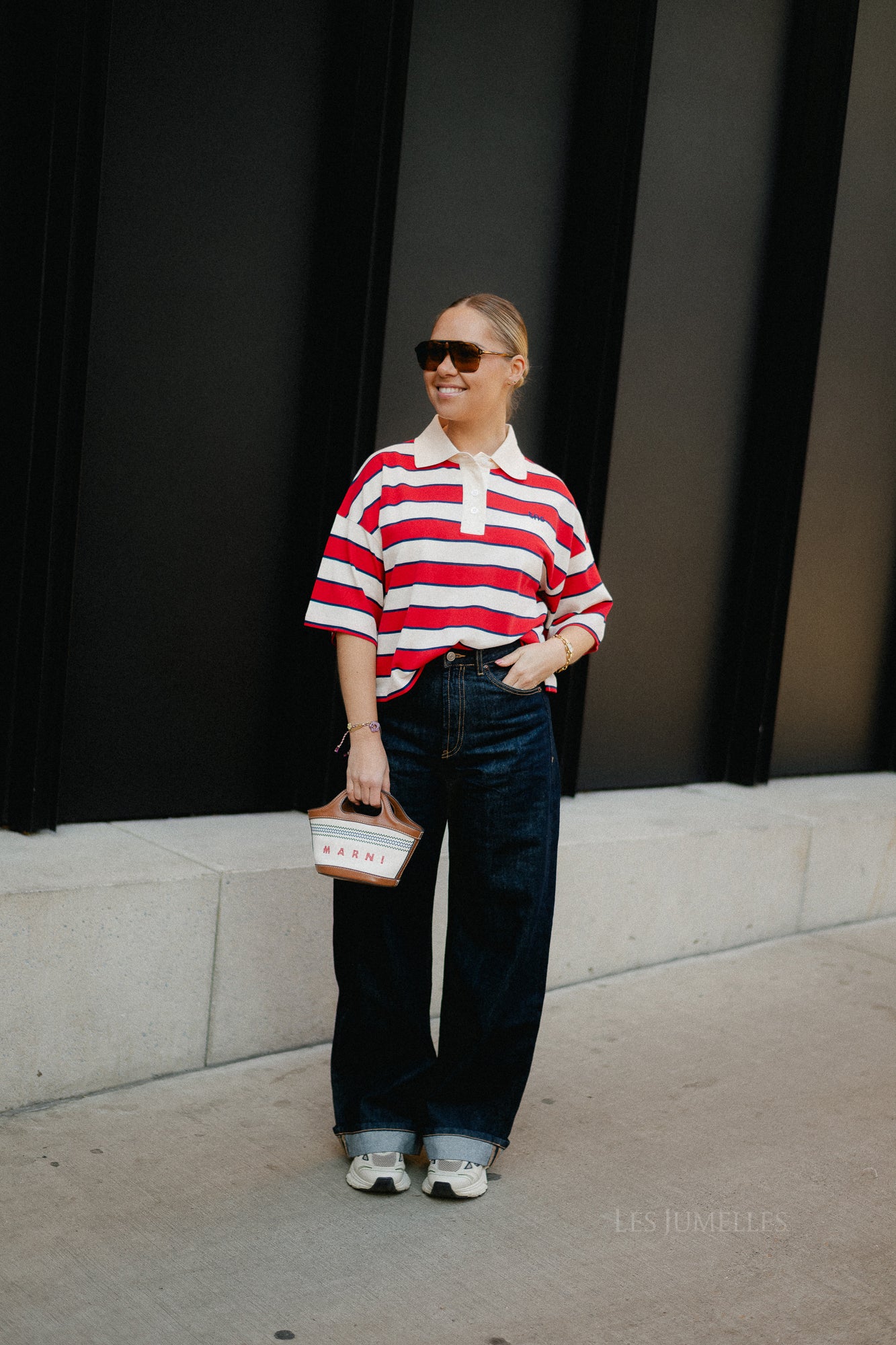 Acacia polo tulip red & midnight stripes