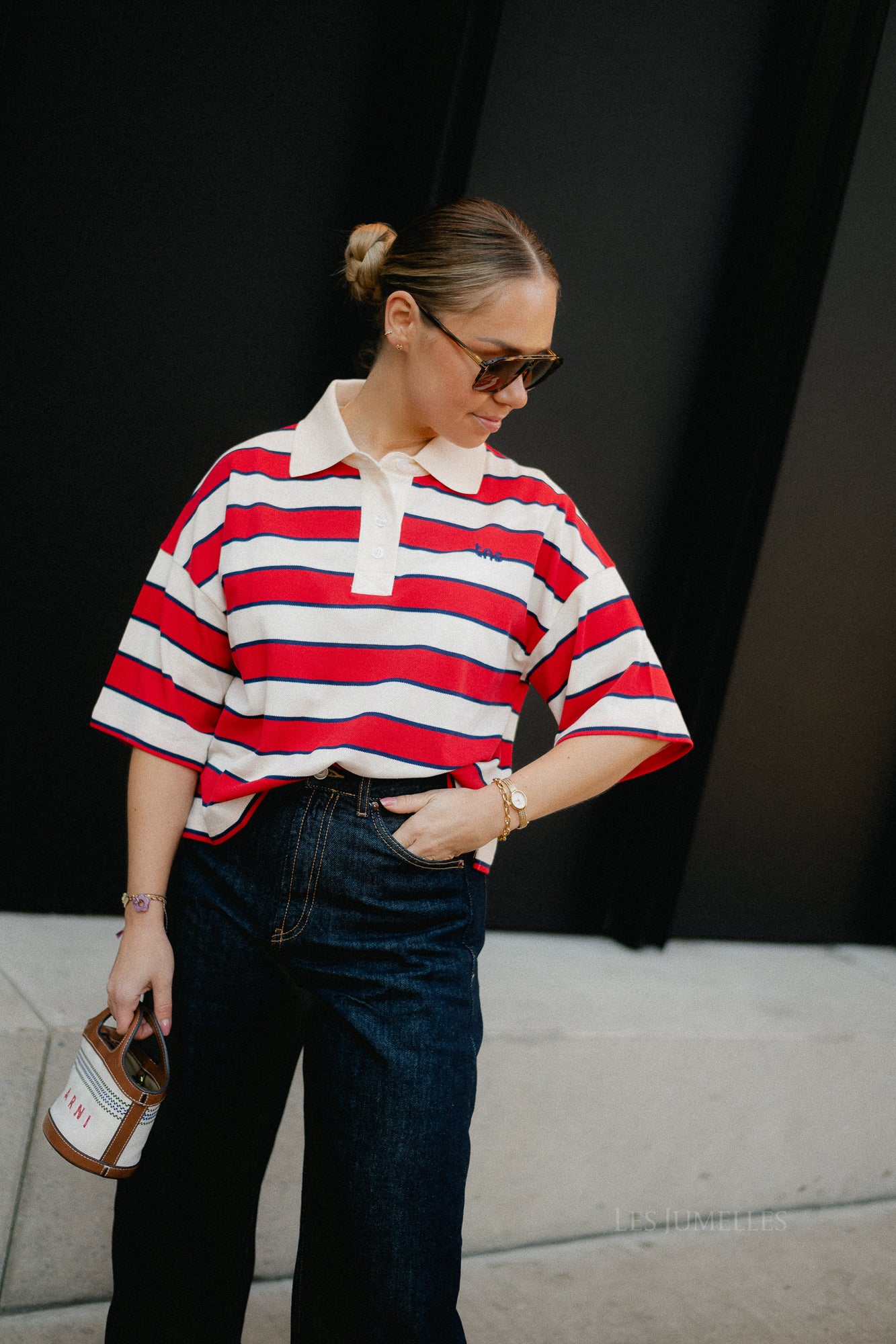 Acacia polo tulip red & midnight stripes