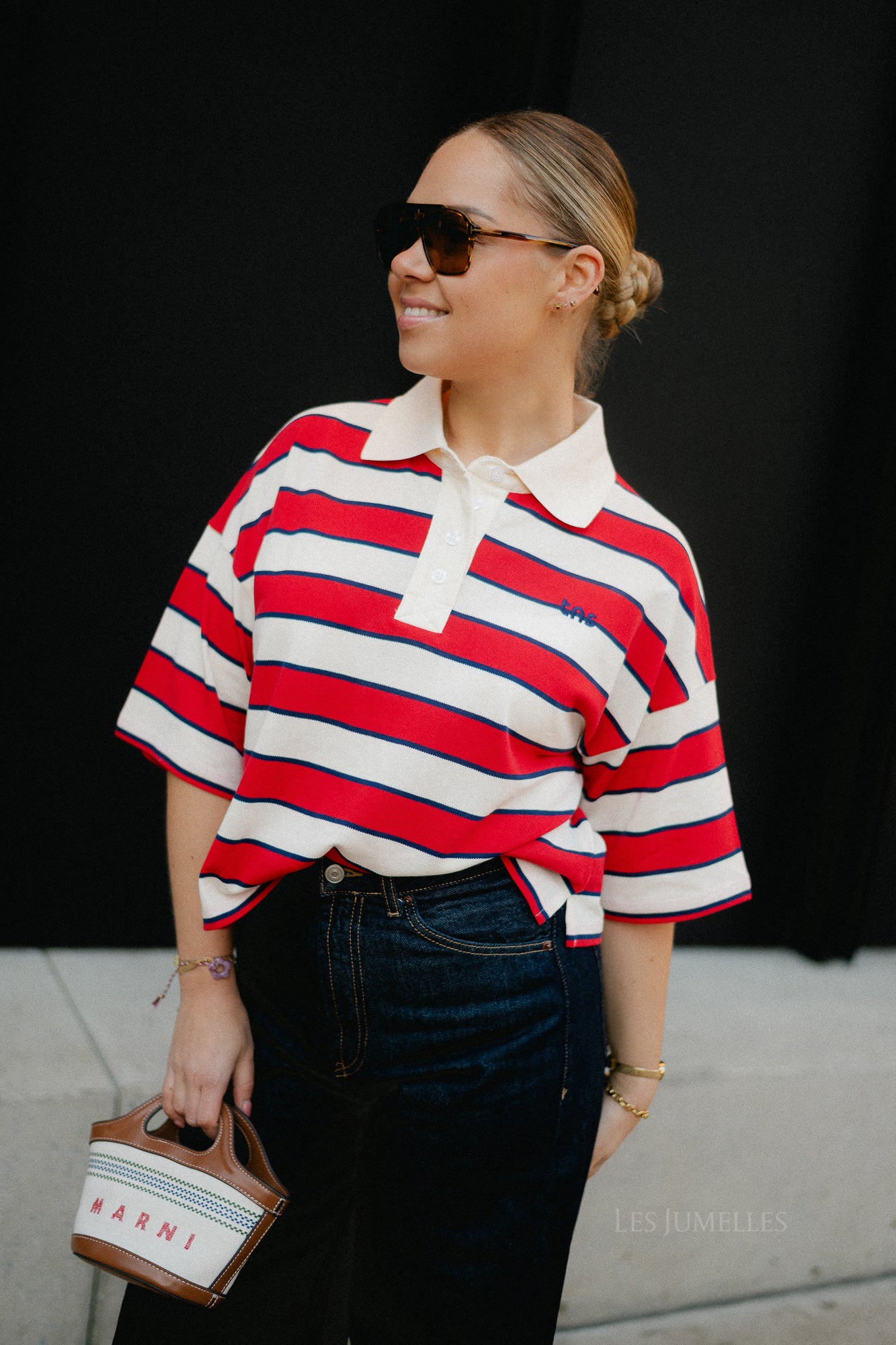 Acacia polo tulip red & midnight stripes