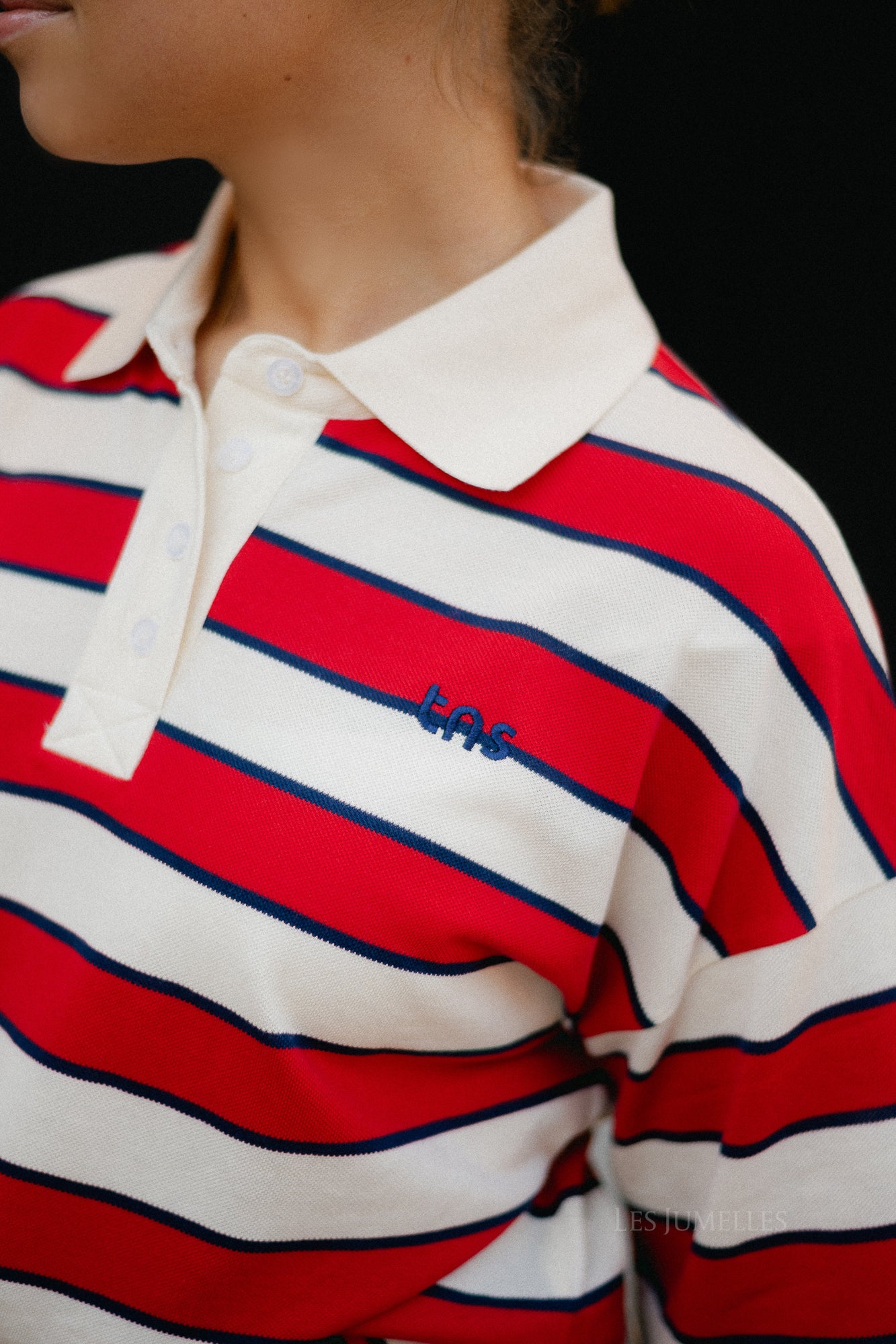 Acacia polo tulip red & midnight stripes