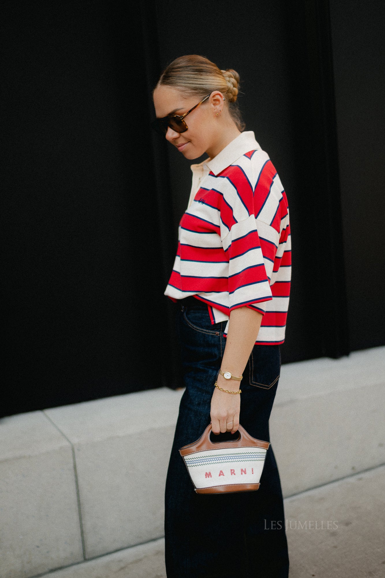 Acacia polo tulip red & midnight stripes