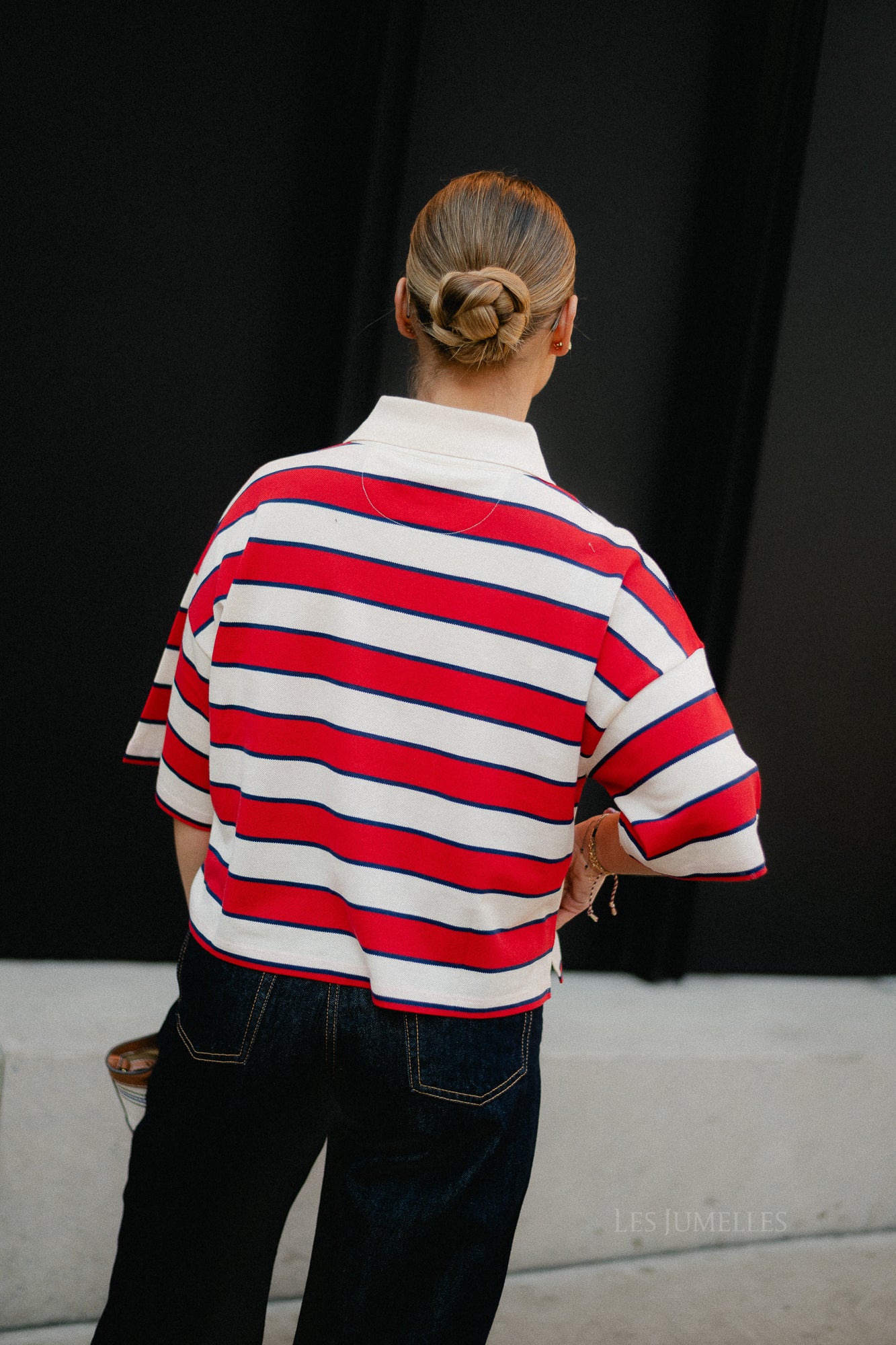 Acacia polo tulip red & midnight stripes