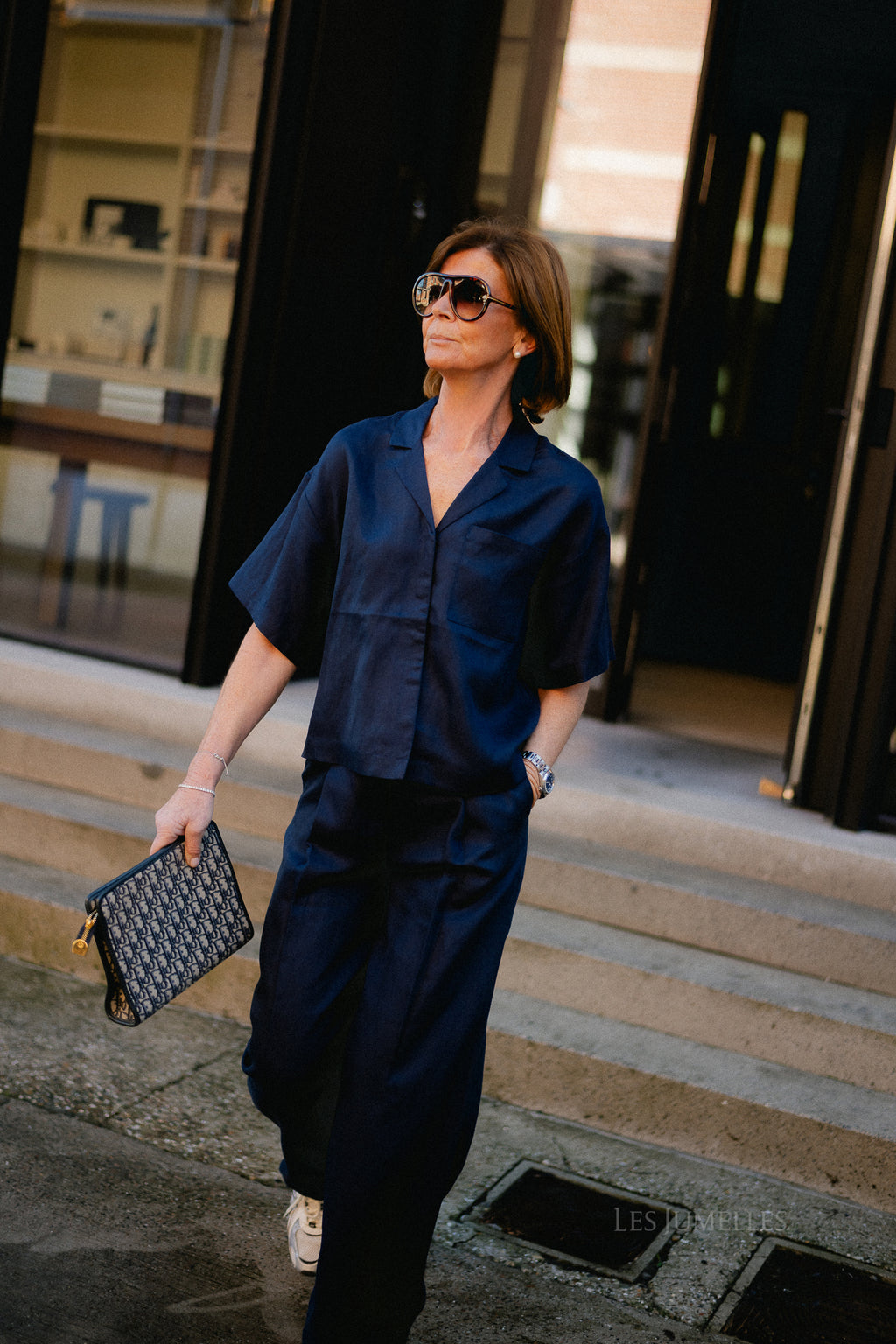 SLFLyra HW wide linen blend pant noos dark sapphire