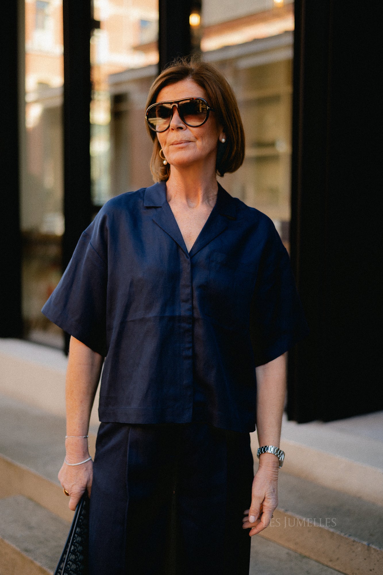 SLFLyra 2/4 boxy linen blend shirt dark sapphire