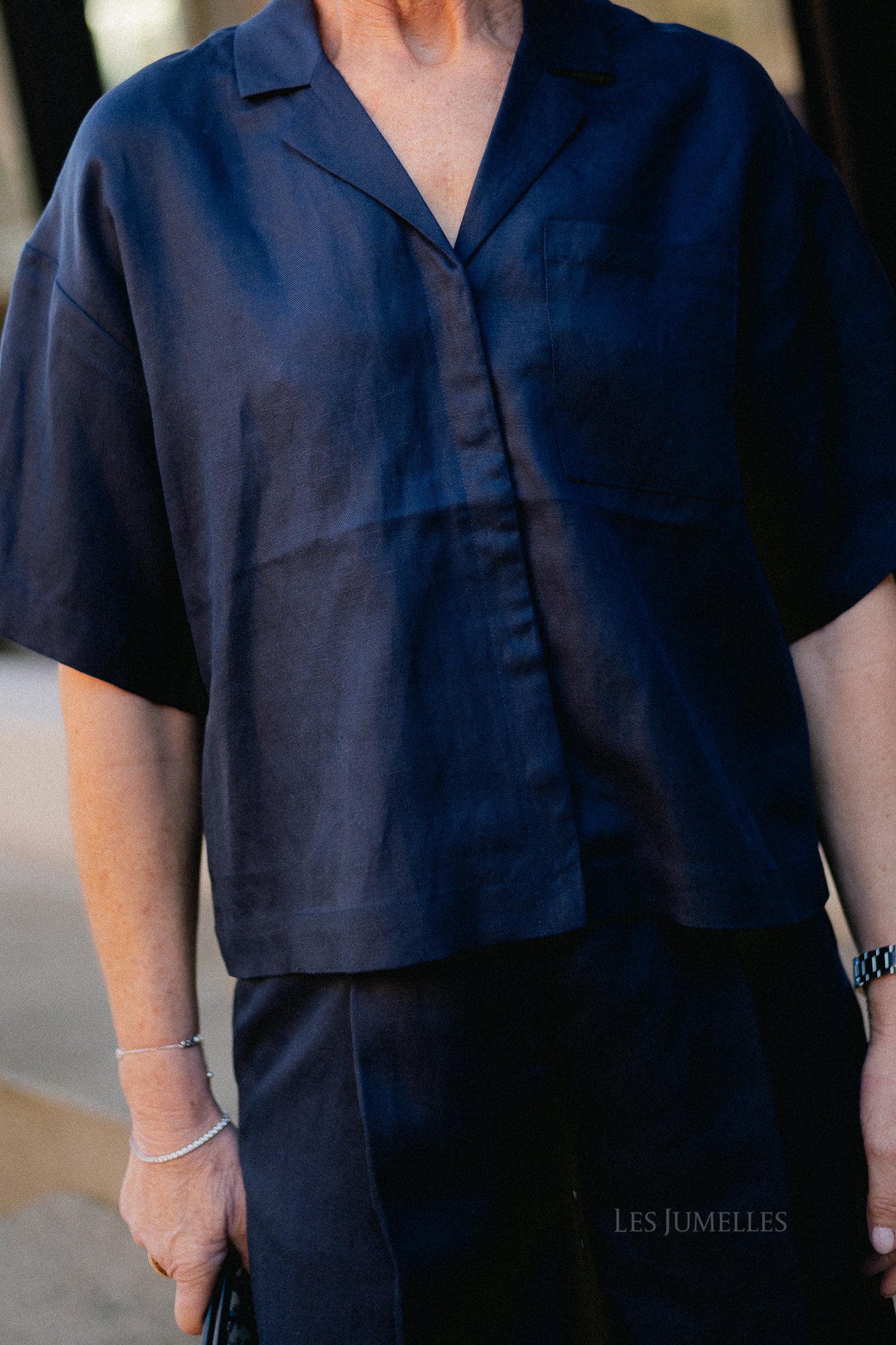 SLFLyra 2/4 boxy linen blend shirt dark sapphire