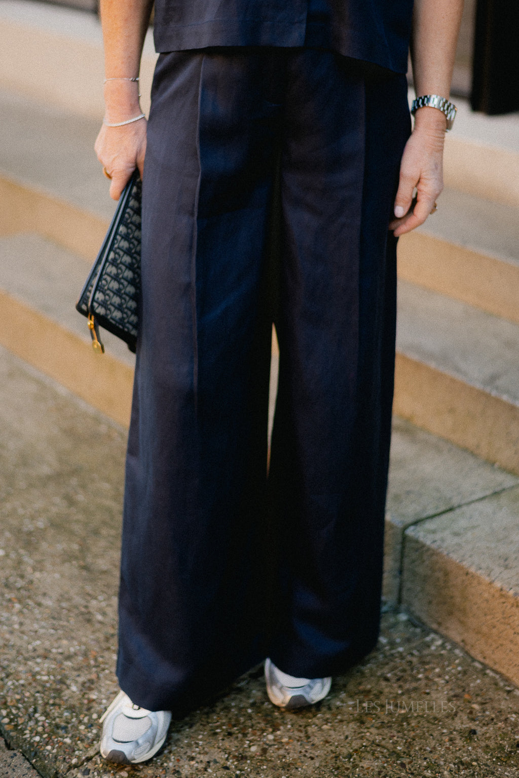 SLFLyra HW wide linen blend pant noos dark sapphire