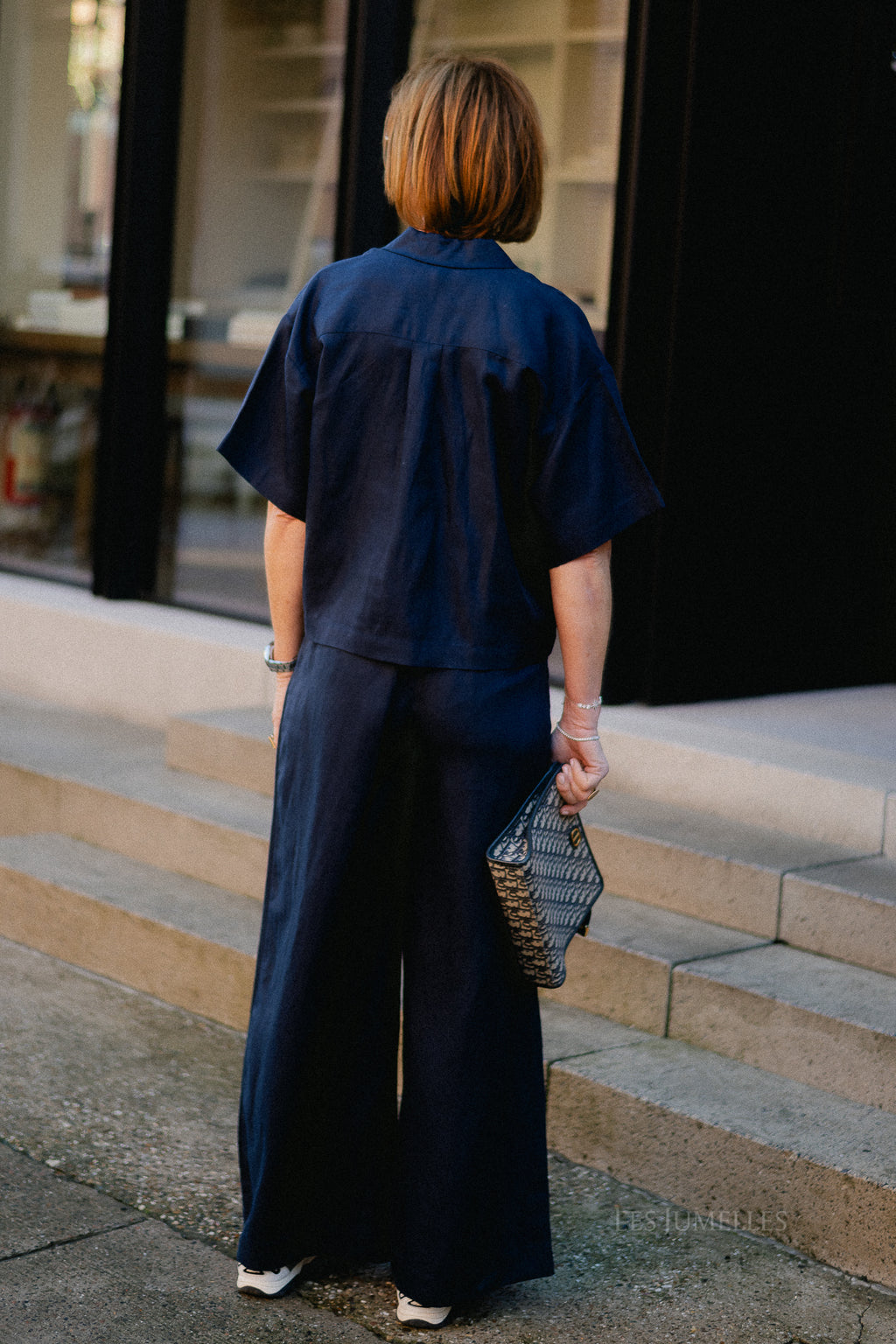 SLFLyra HW wide linen blend pant noos dark sapphire