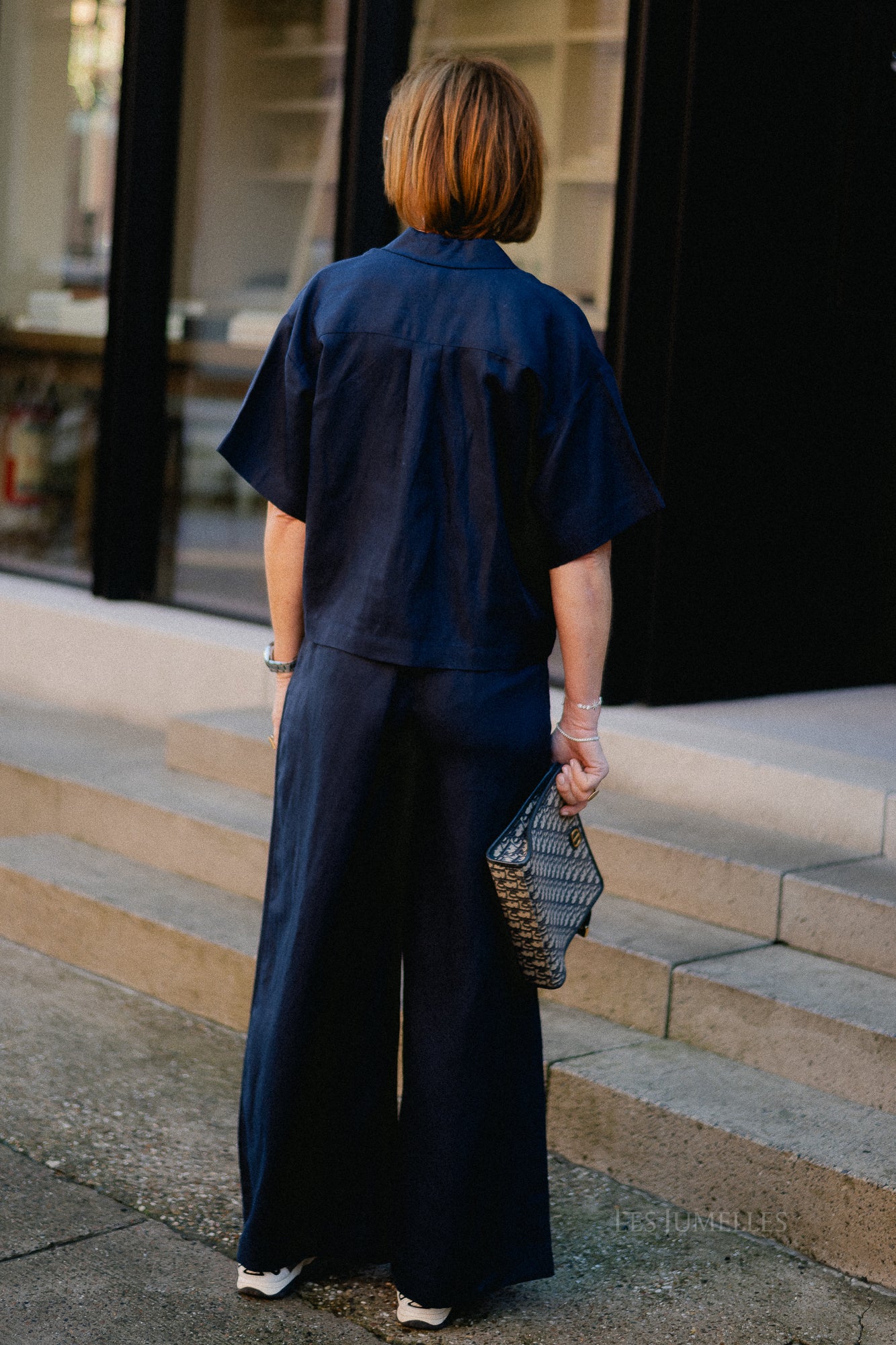 SLFLyra HW wide linen blend pant noos dark sapphire