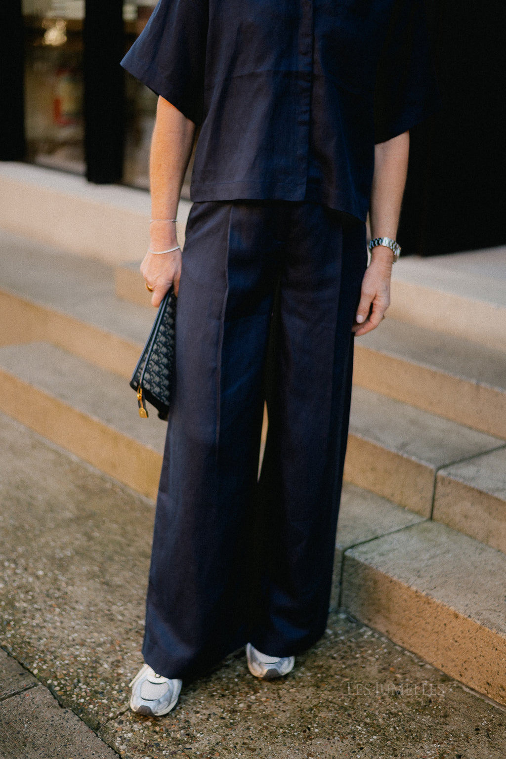 SLFLyra HW wide linen blend pant noos dark sapphire