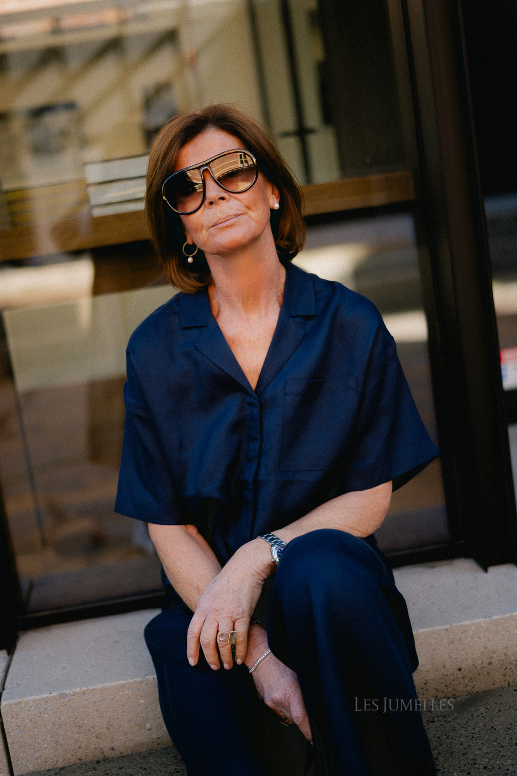 SLFLyra 2/4 boxy linen blend shirt dark sapphire