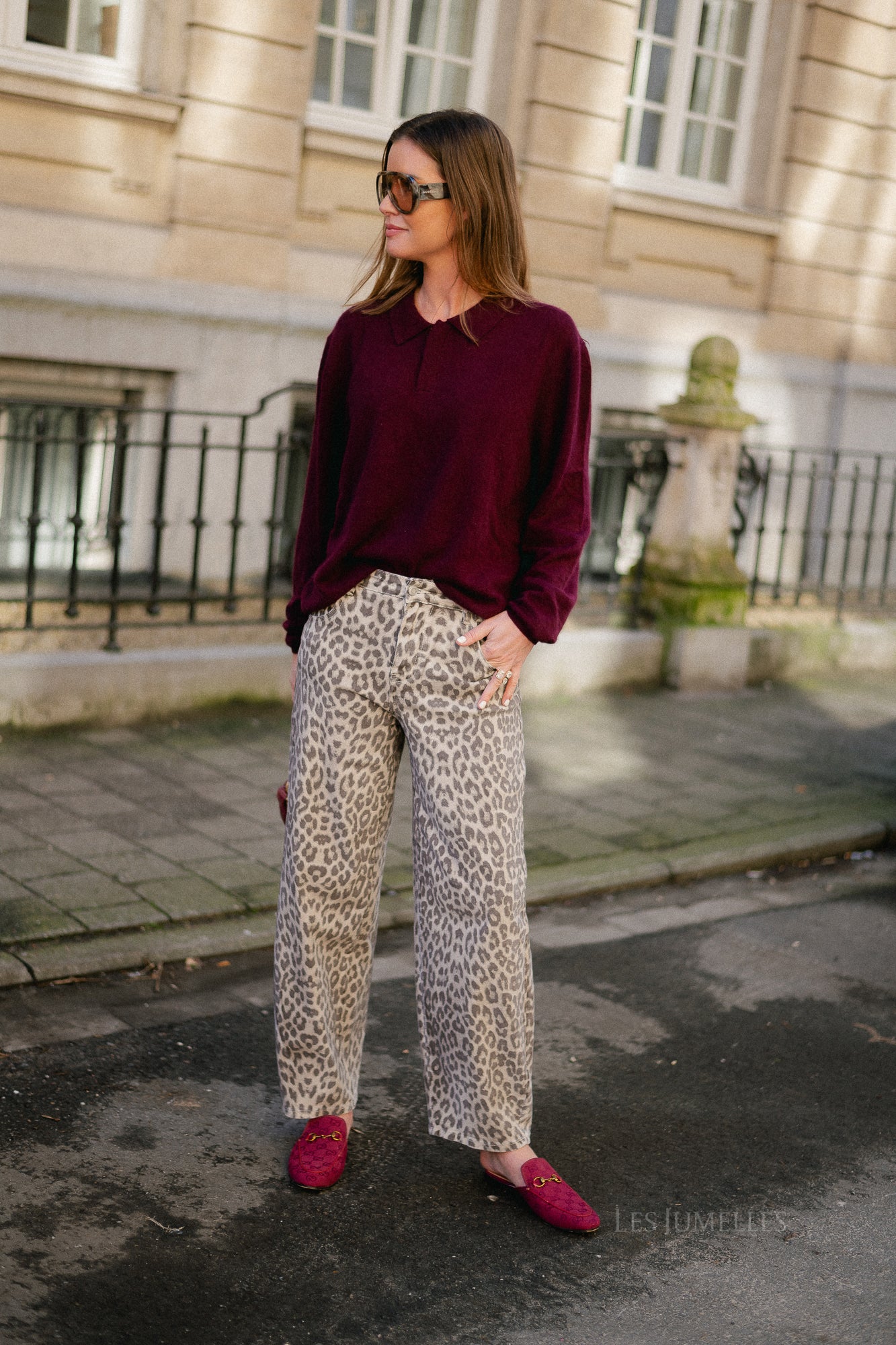 Elisabeth long-sleeve polo shirt burgundy