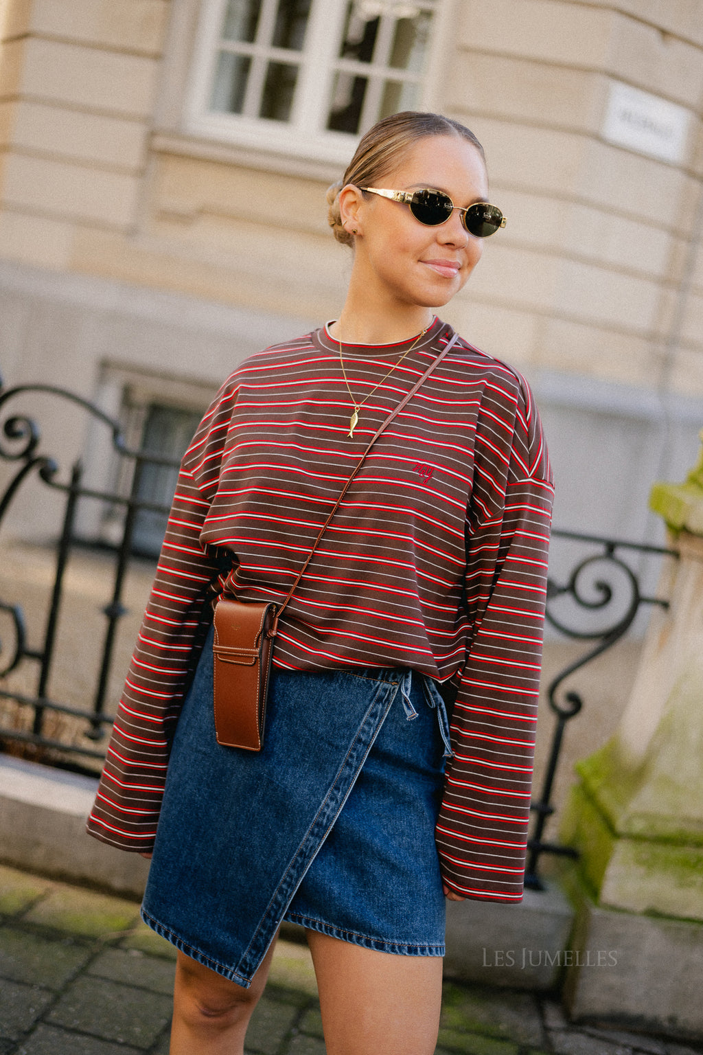 OBJRosie MW denim short wrap skirt medium blue denim