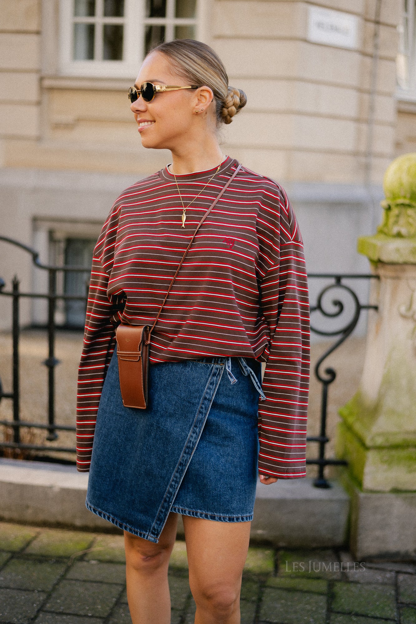 OBJRosie MW denim short wrap skirt medium blue denim