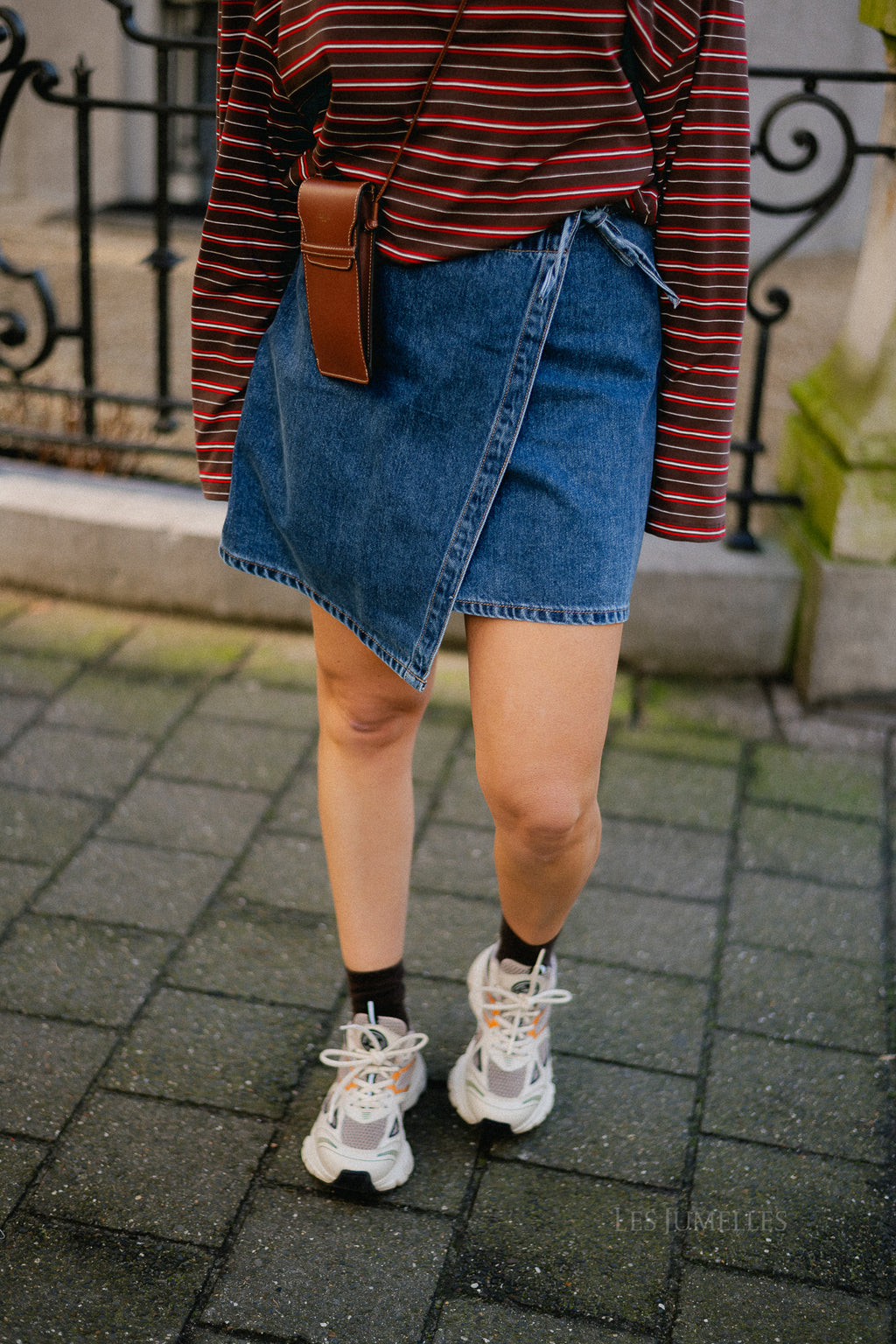 OBJRosie MW denim short wrap skirt medium blue denim