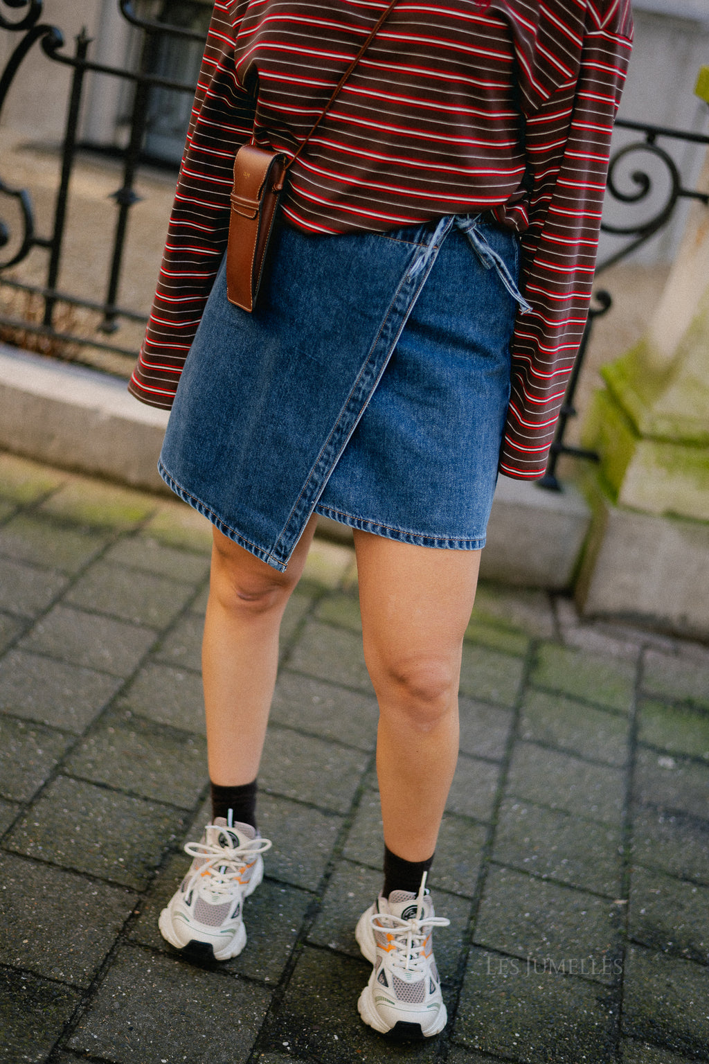 OBJRosie MW denim short wrap skirt medium blue denim