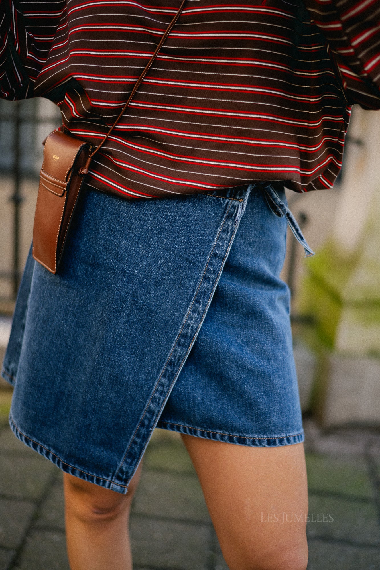 OBJRosie MW denim short wrap skirt medium blue denim
