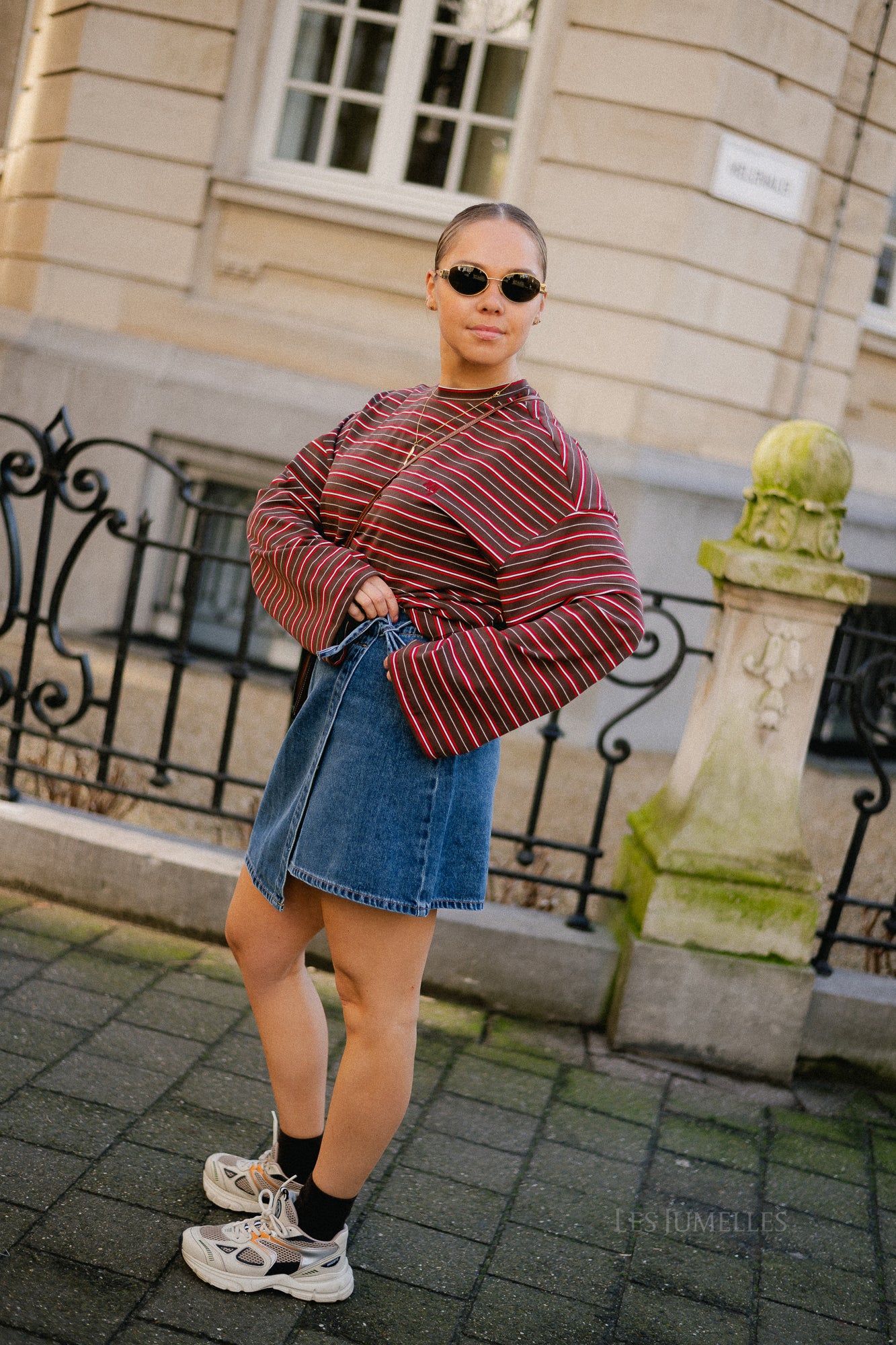 OBJRosie MW denim short wrap skirt medium blue denim