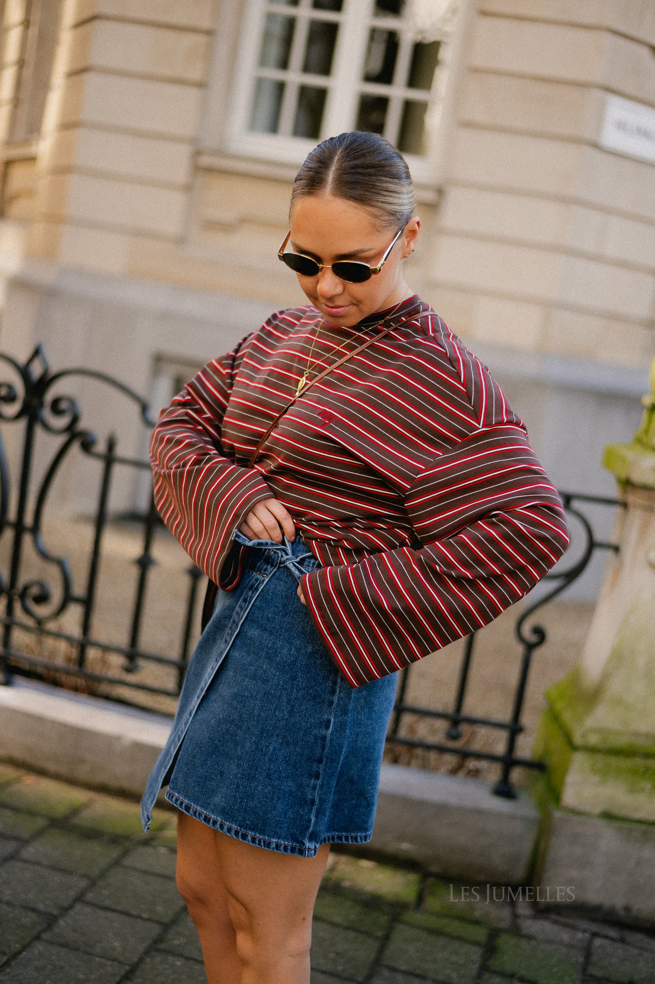 OBJRosie MW denim short wrap skirt medium blue denim
