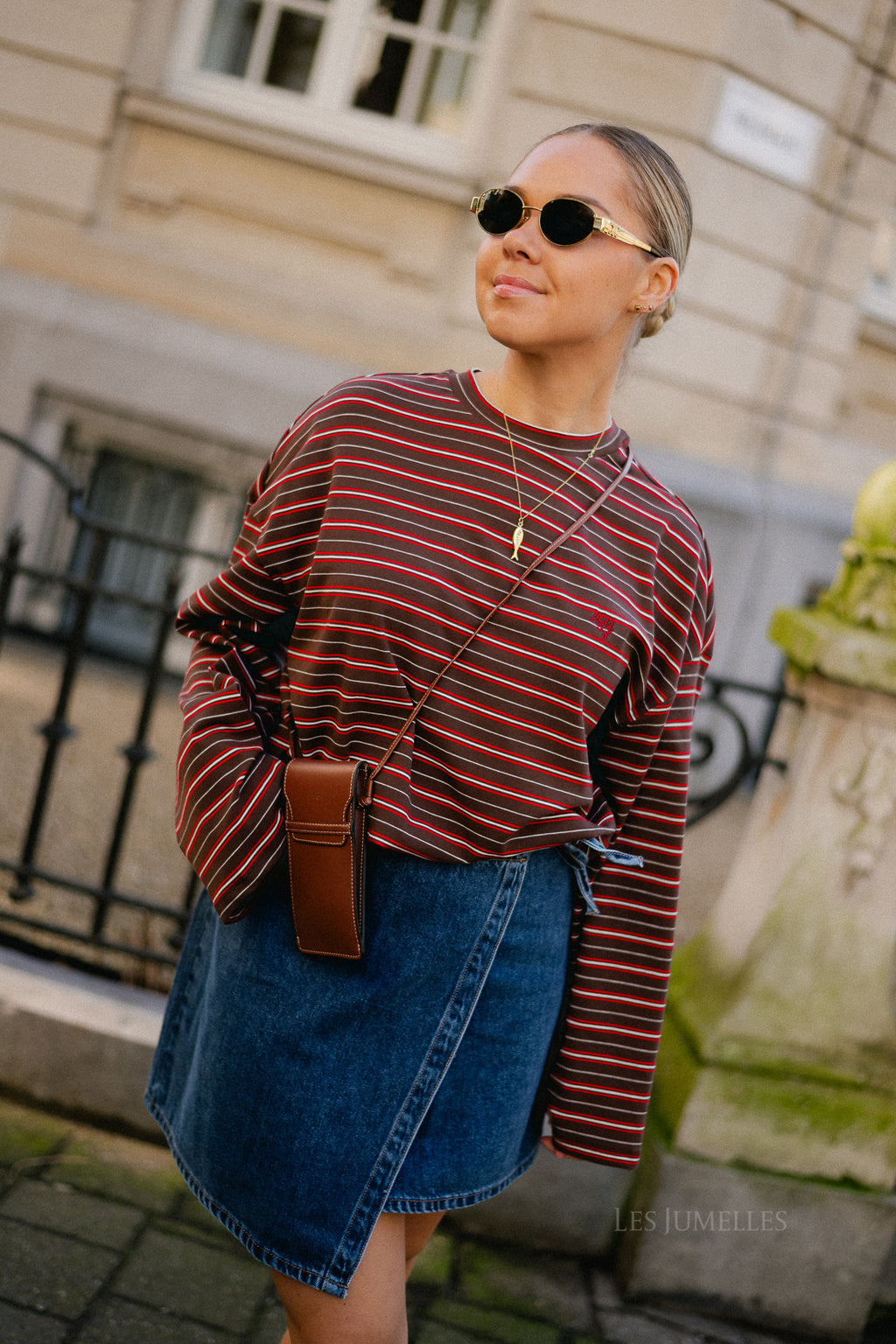 OBJRosie MW denim short wrap skirt medium blue denim
