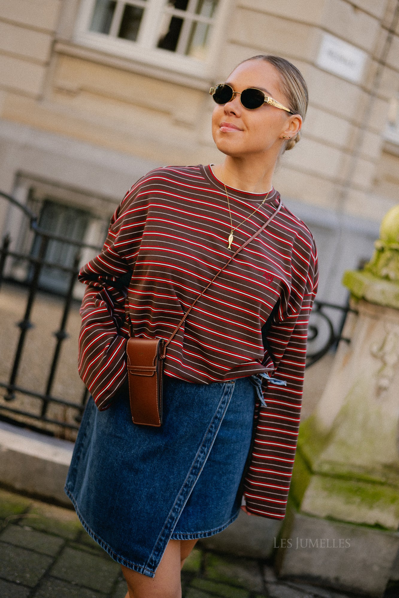 OBJRosie MW denim short wrap skirt medium blue denim