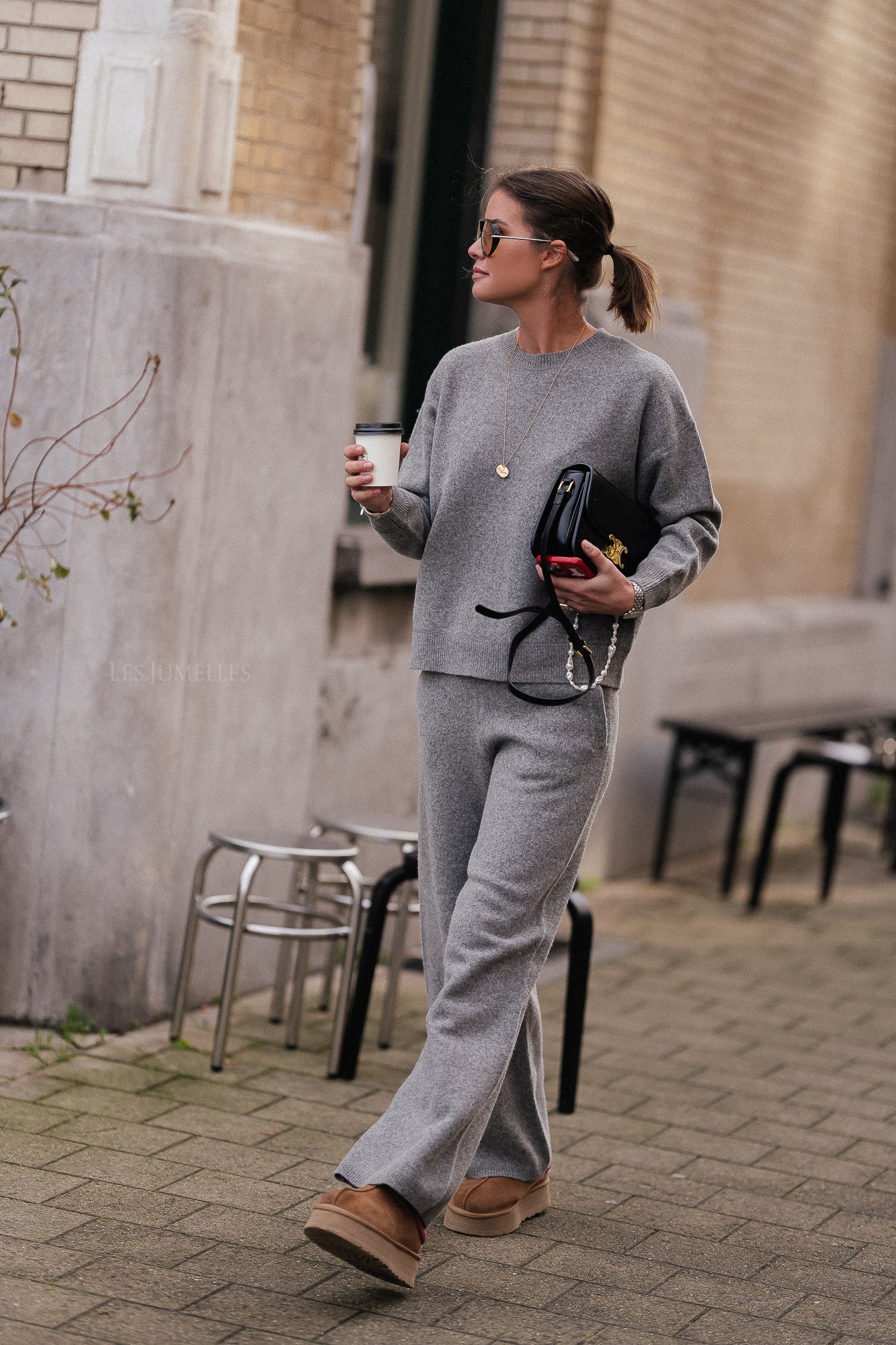 Pantalon en tricot SLFNukki MW gris moyen chiné