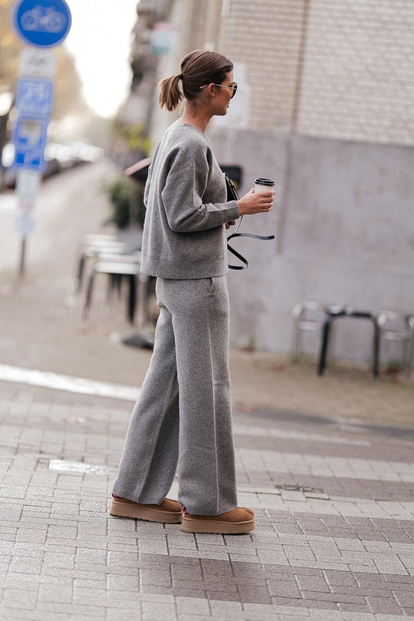 Pantalon en tricot SLFNukki MW gris moyen chiné