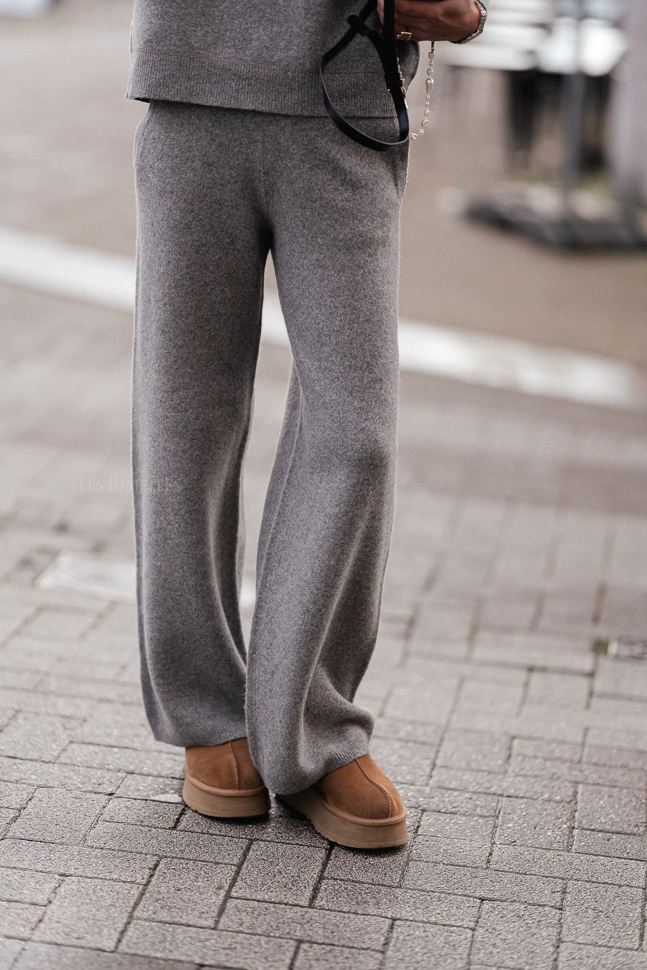 Pantalon en tricot SLFNukki MW gris moyen chiné